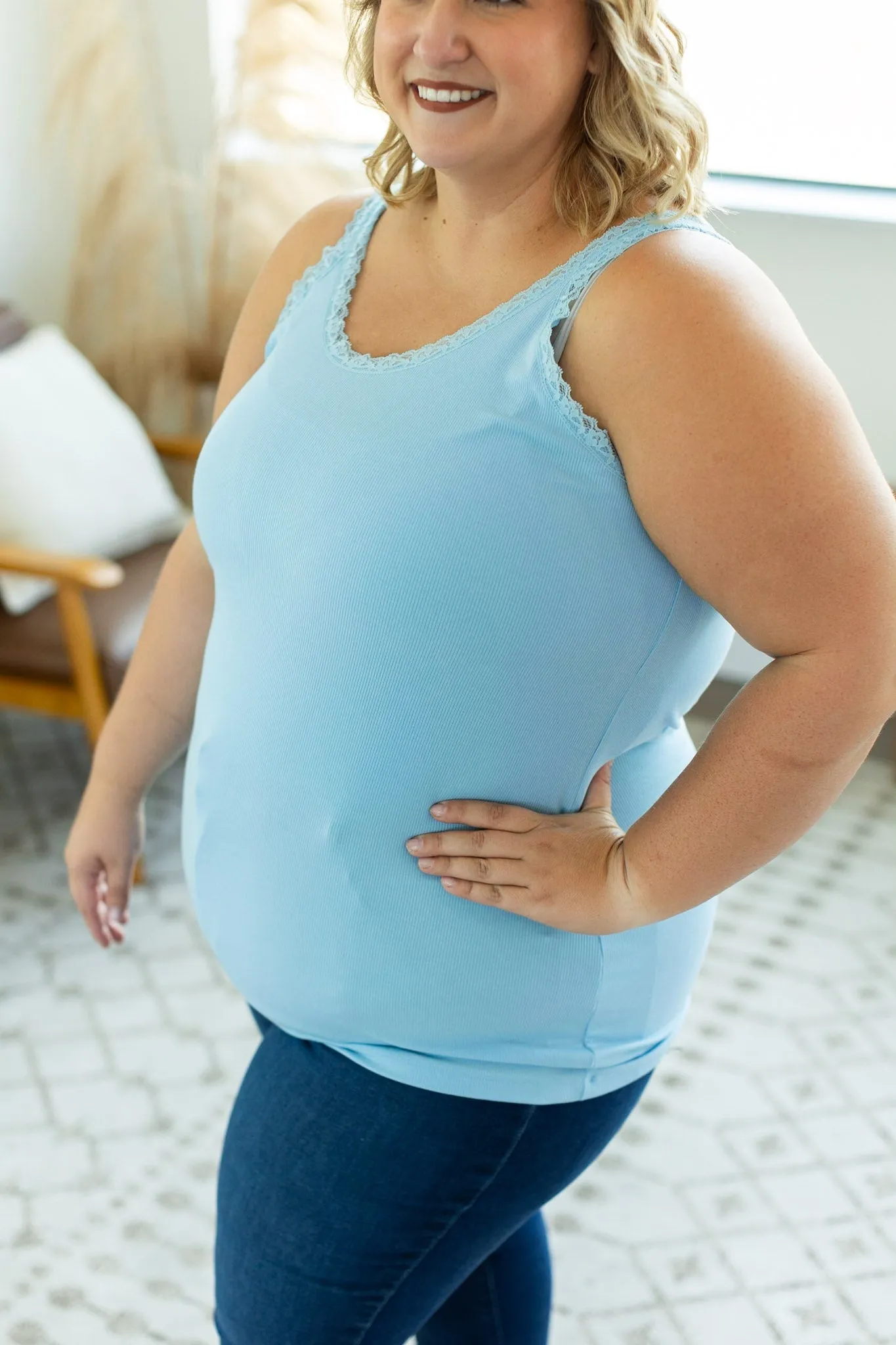 IN STOCK Lexi Lace Tank - Sky Blue