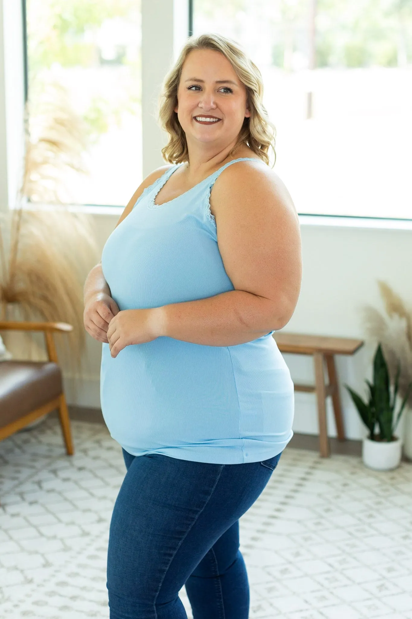 IN STOCK Lexi Lace Tank - Sky Blue