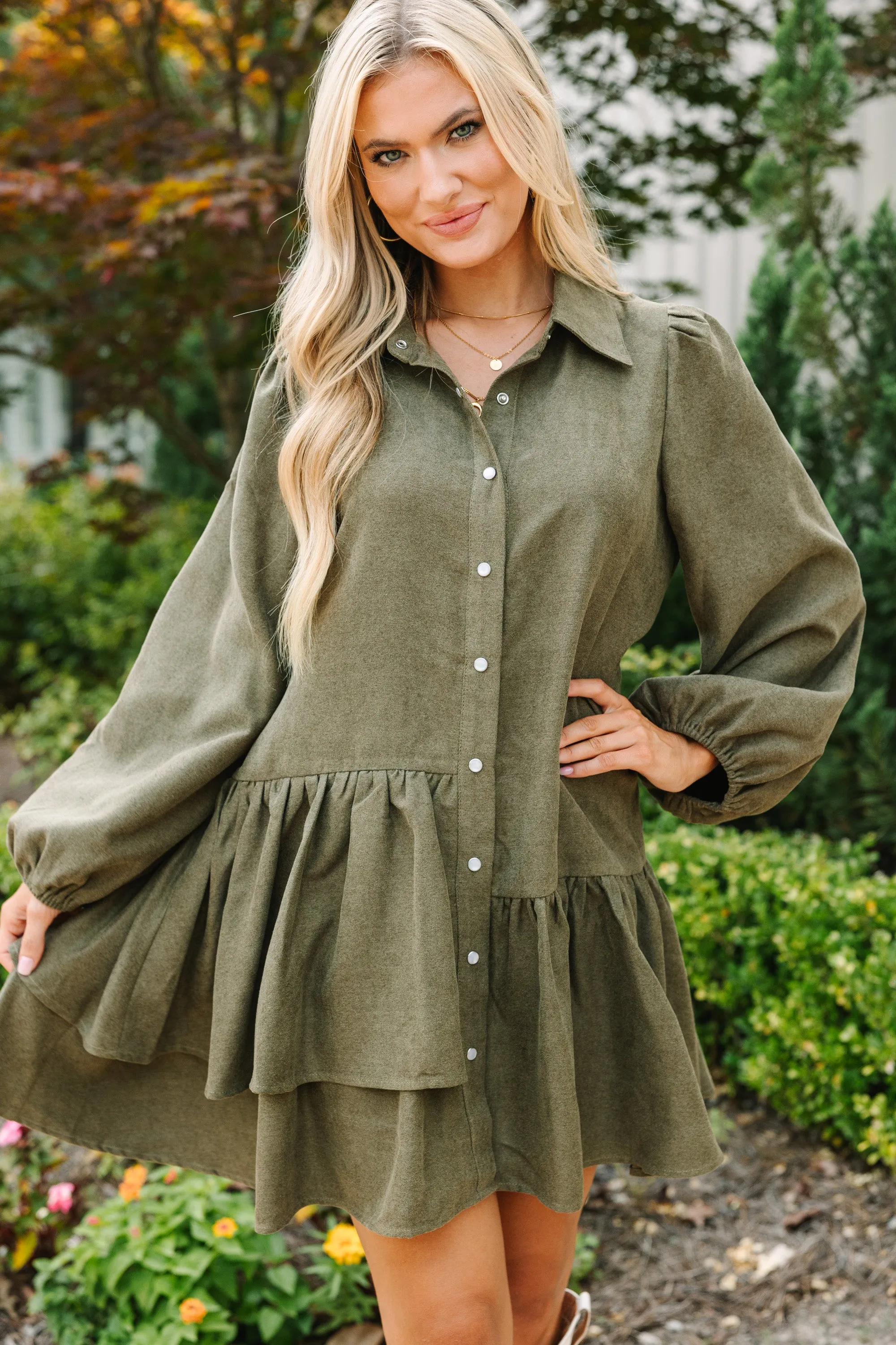 It's Your Place Olive Green Button Down Dress