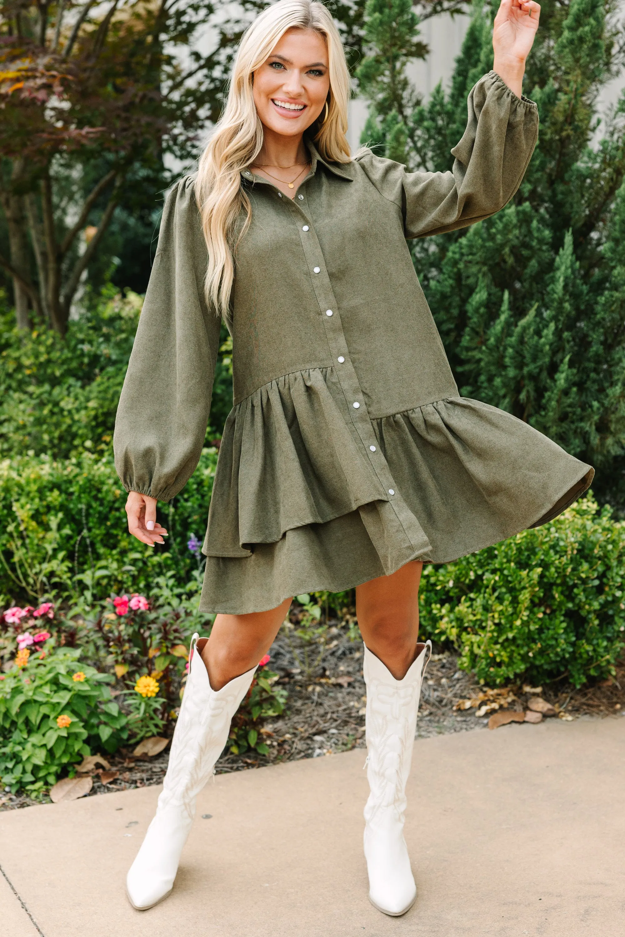 It's Your Place Olive Green Button Down Dress