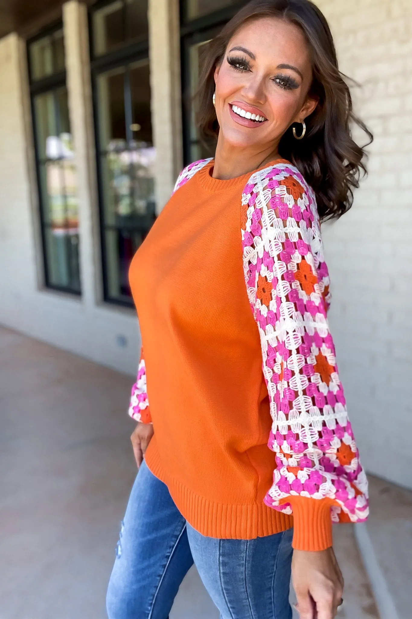 KNIT CROCHET DETAILED LONG SLEEVE SWEATER