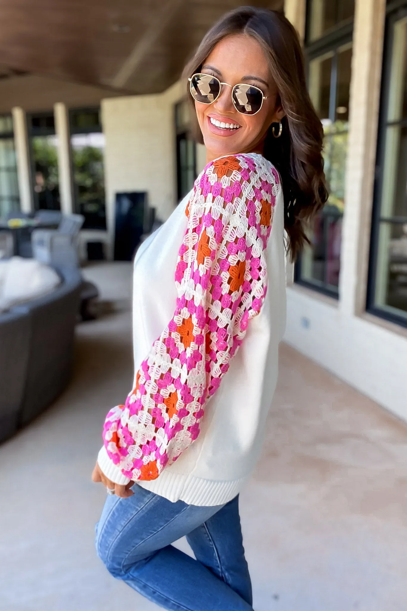 KNIT CROCHET DETAILED LONG SLEEVE SWEATER