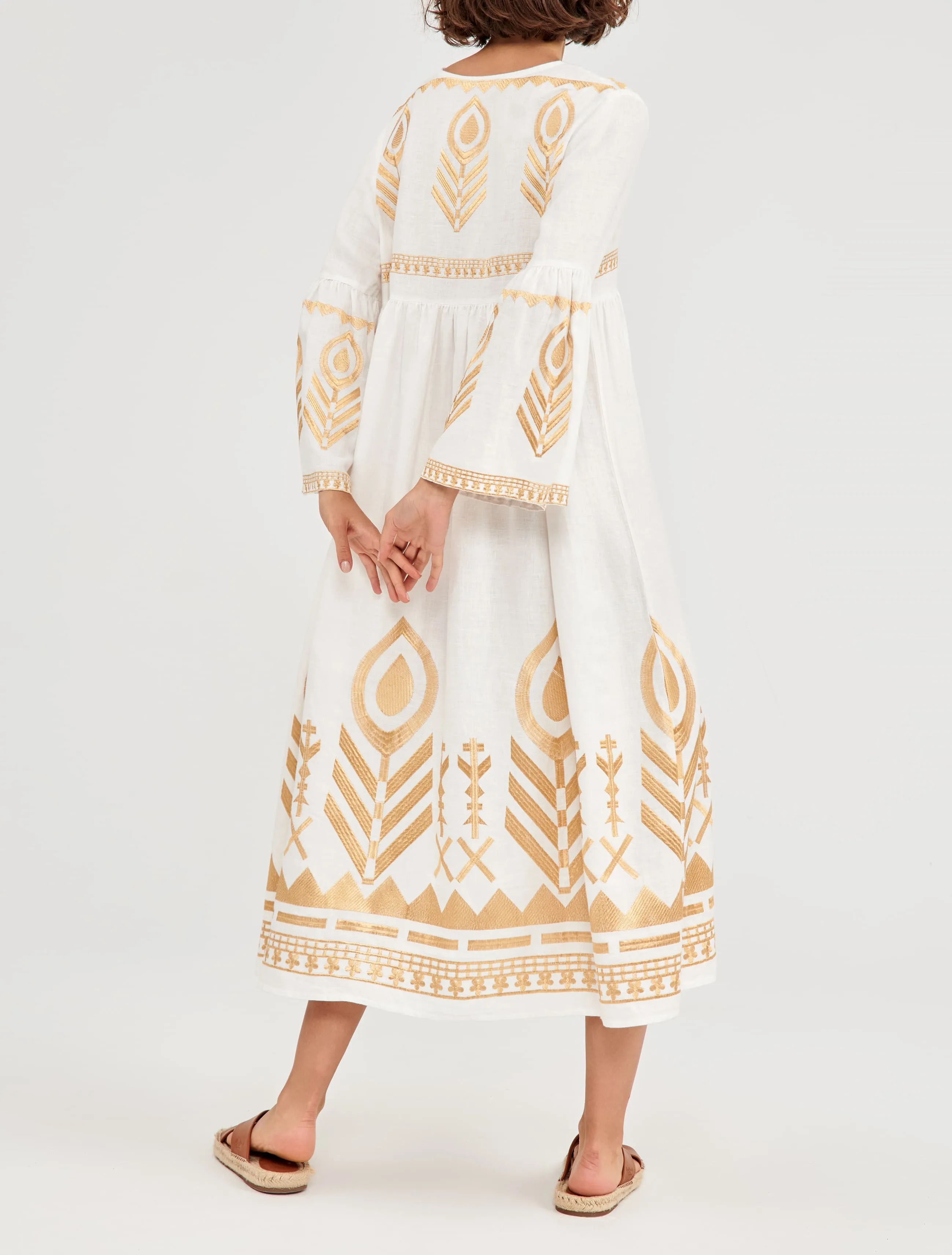 Kori Midi Linen Dress | White & Gold