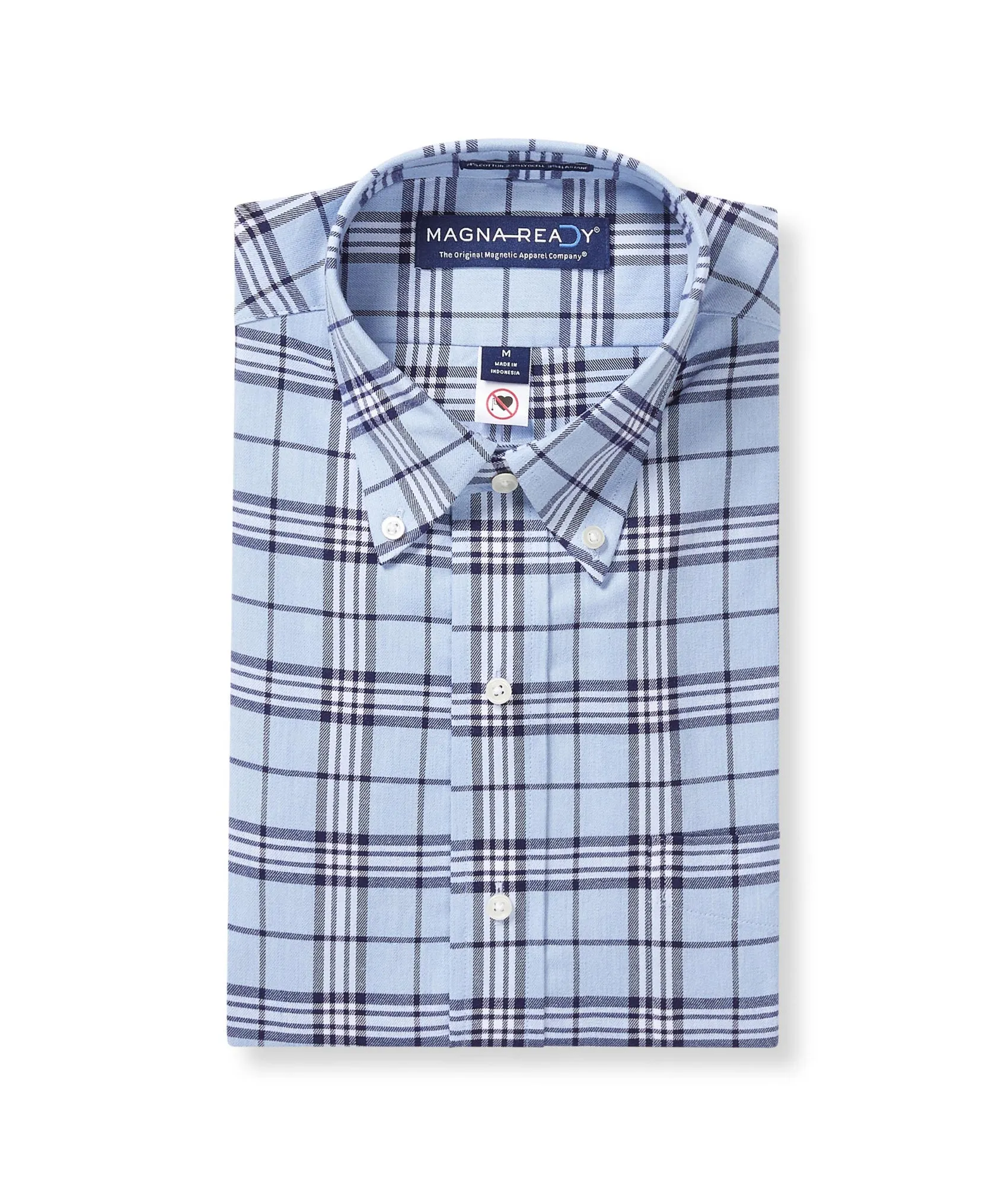 Long Sleeve Multi Sky Blue 'Heights' Classic Plaid Shirt with Magnetic Closures