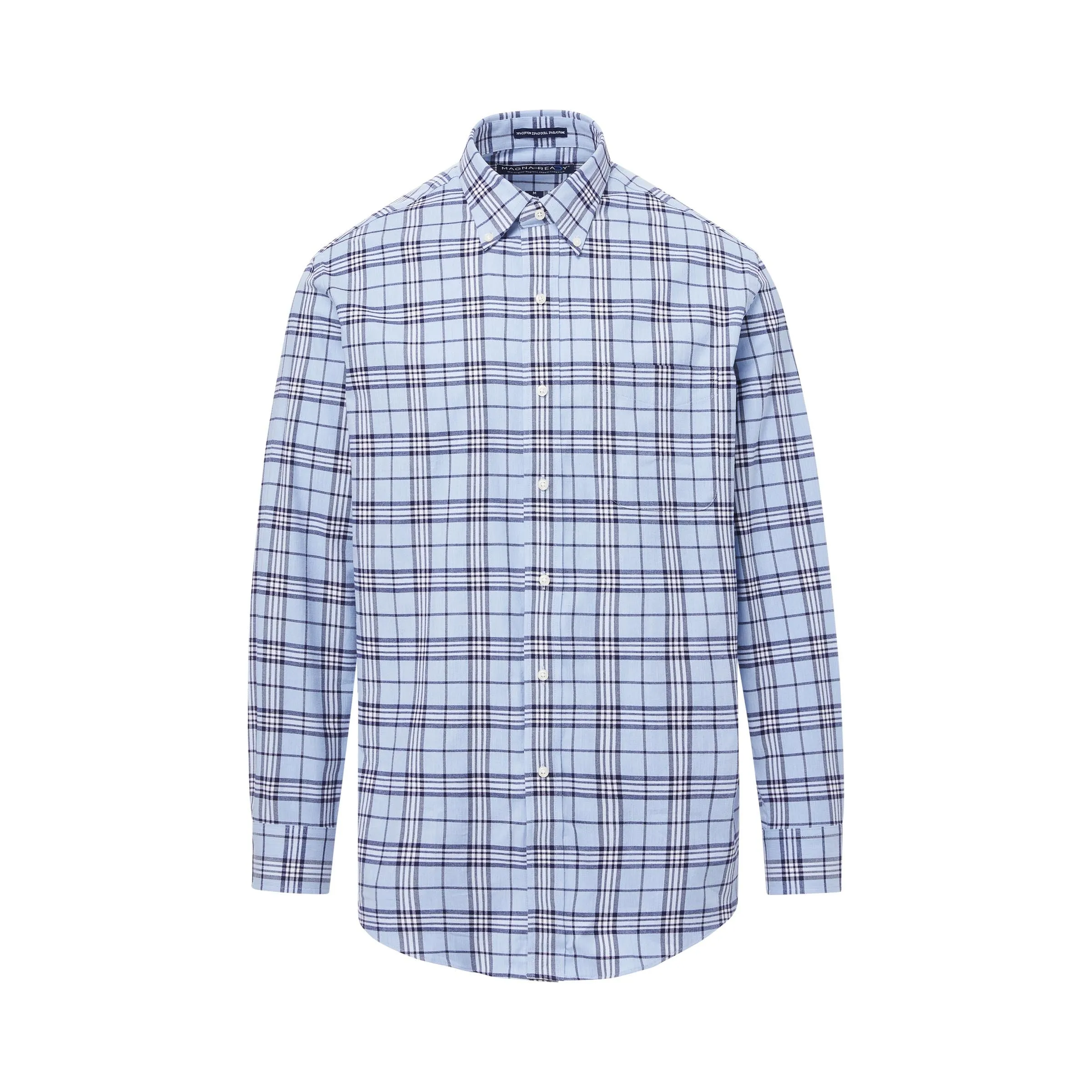 Long Sleeve Multi Sky Blue 'Heights' Classic Plaid Shirt with Magnetic Closures