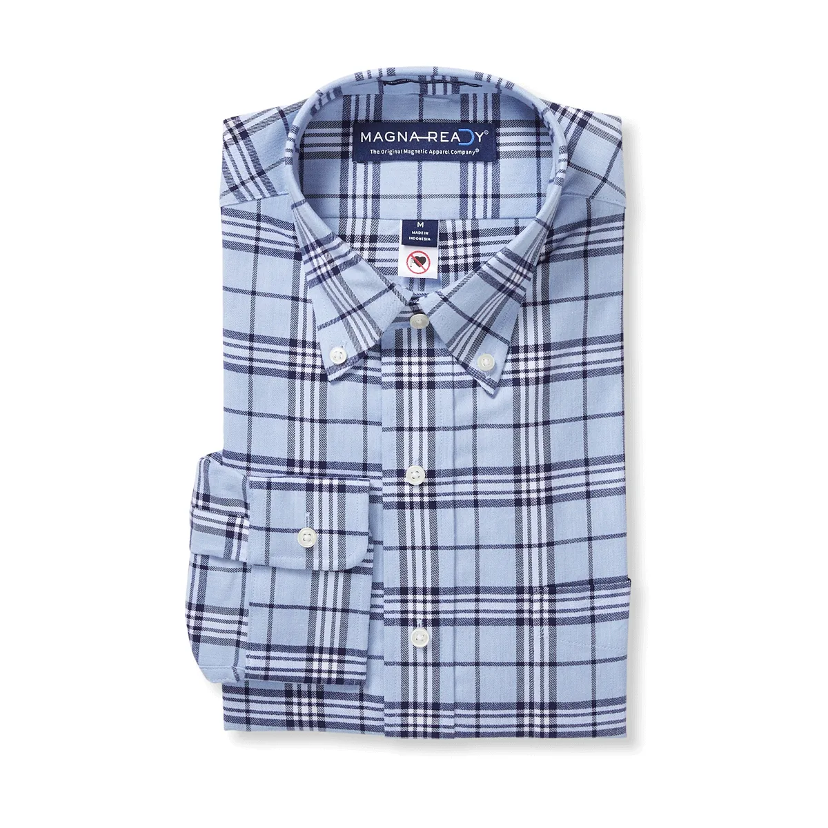 Long Sleeve Multi Sky Blue 'Heights' Classic Plaid Shirt with Magnetic Closures