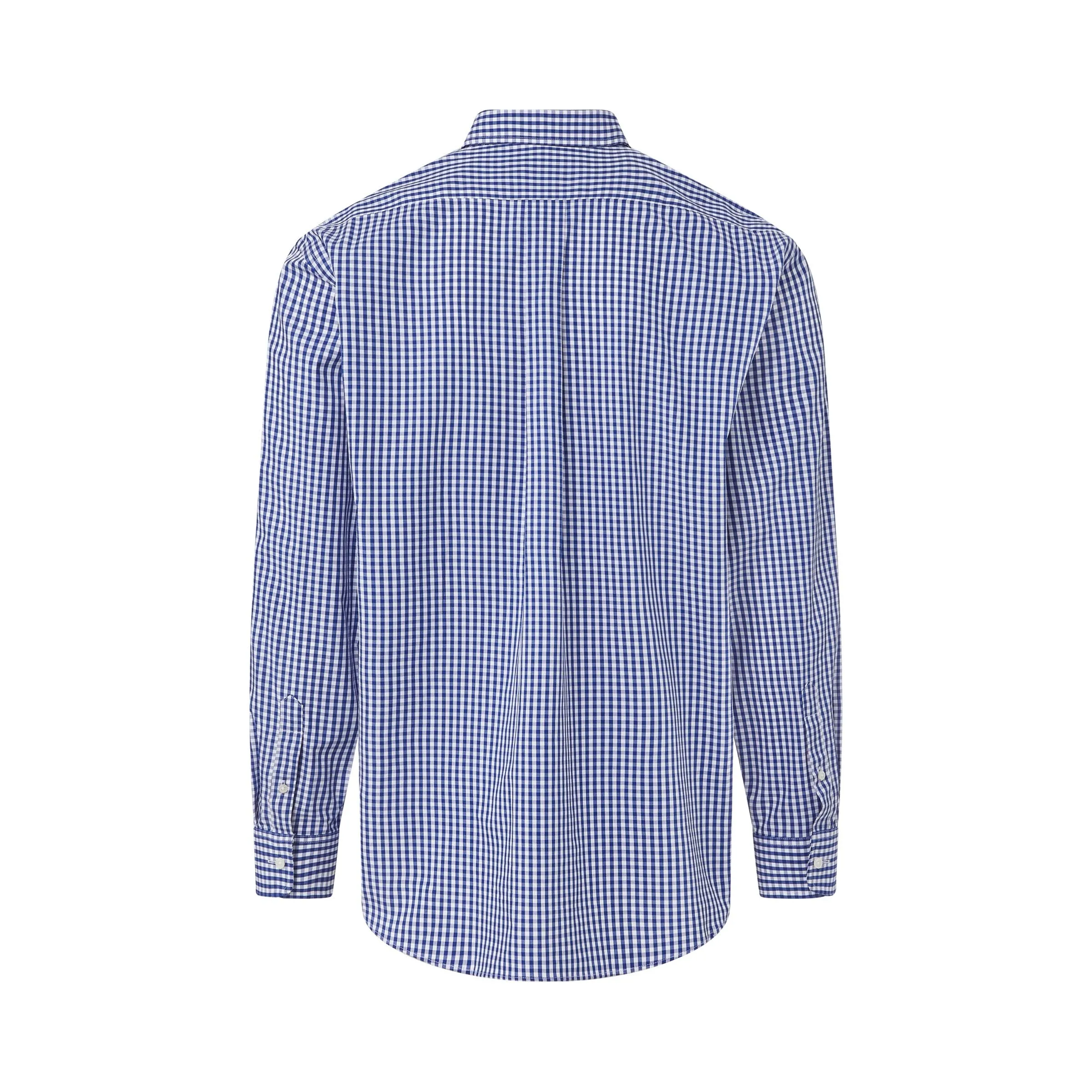 Long Sleeve Navy and White Classic Button Down Collar Plaid Shirt with Magnetic Closures