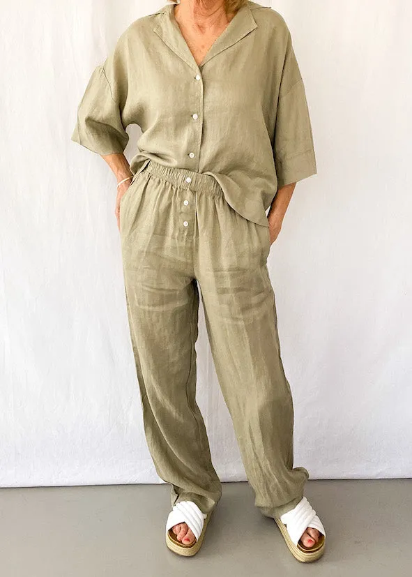 Lounge Linen Pant - Washed Olive