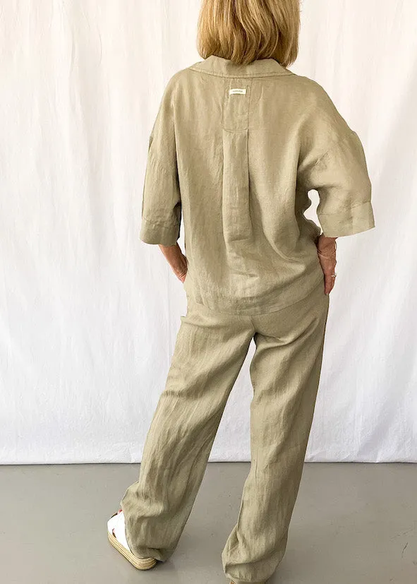 Lounge Linen Pant - Washed Olive