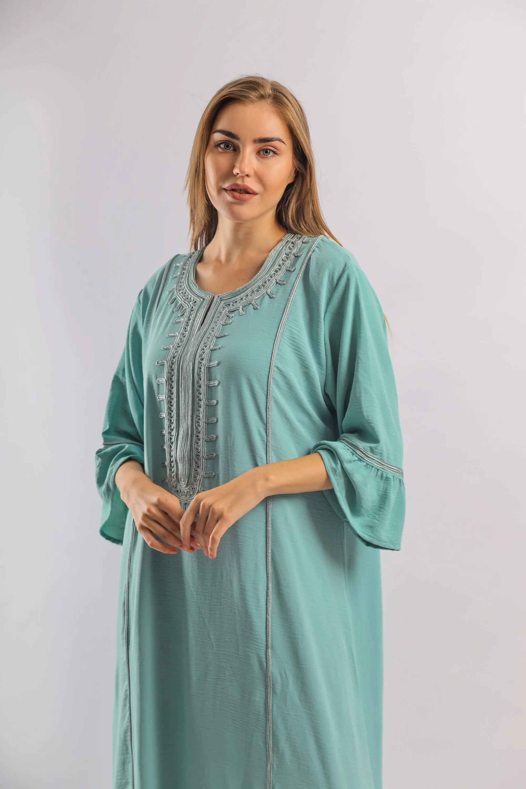 Luxurious light turquoise linen/cotton caftan, chic caftan, Summer Kaftan, Egyptian cotton/linen, Caftans for women, cotton caftan