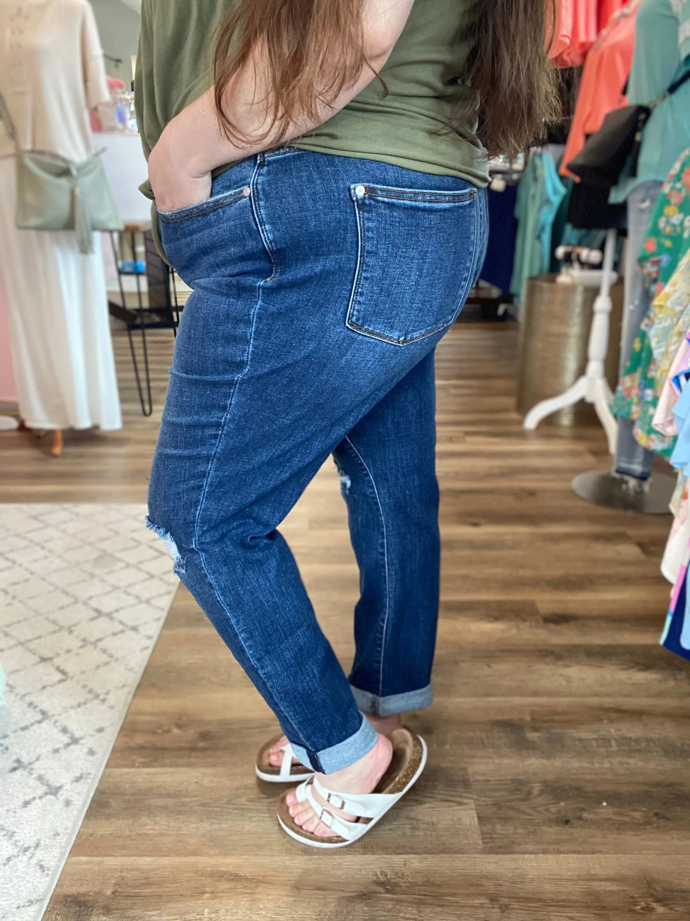 Mid Rise Destroy Slim Cuffed Jeans | Judy Blue