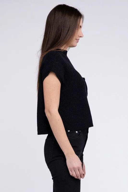 Mock Neck Short Sleeve Cropped Sweater