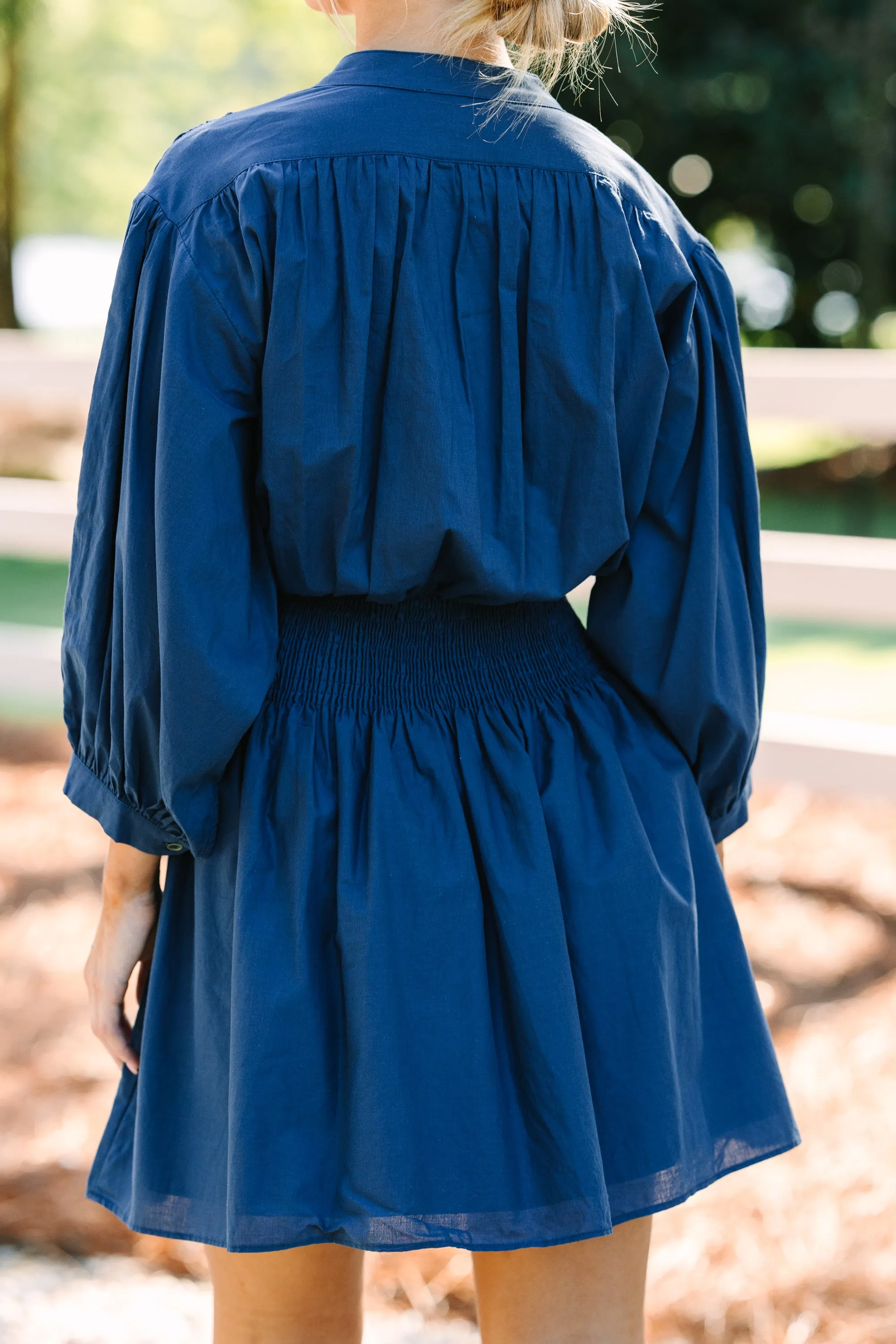 Pinch: Work For You Navy Blue Smocked Waist Dress