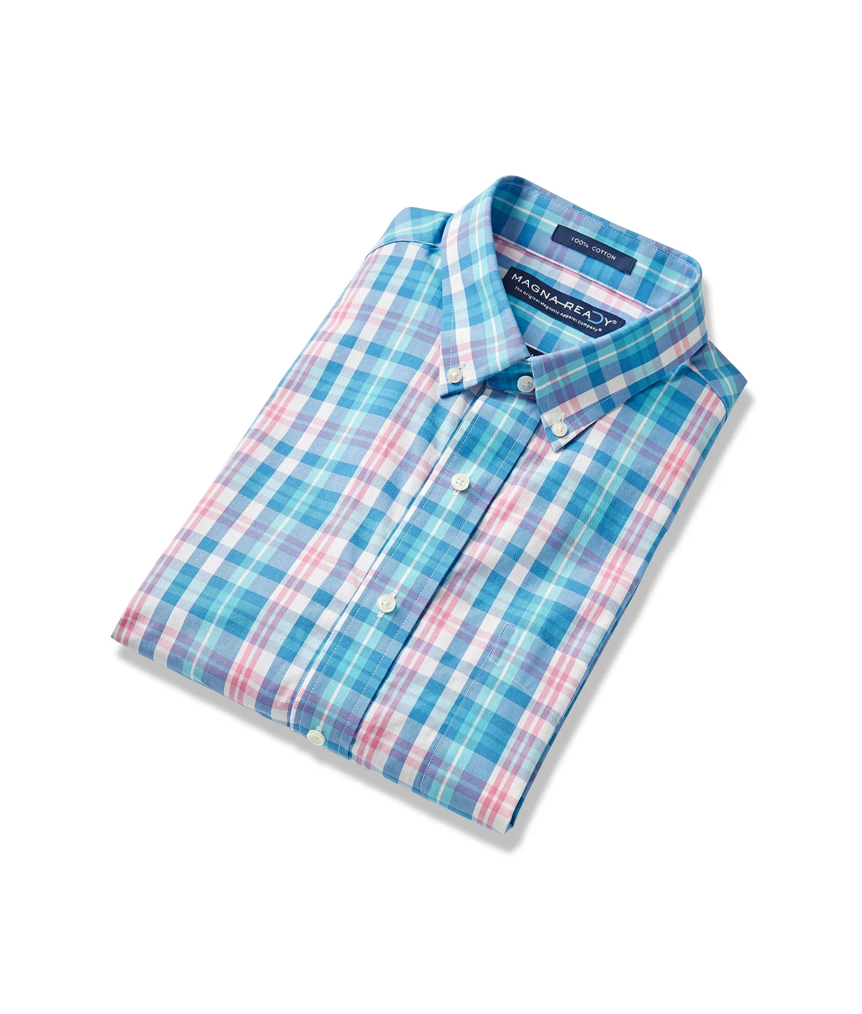 Pink Multi Poplin Short Sleeve ‘Athens’ Casual Shirt with Magnetic Closures