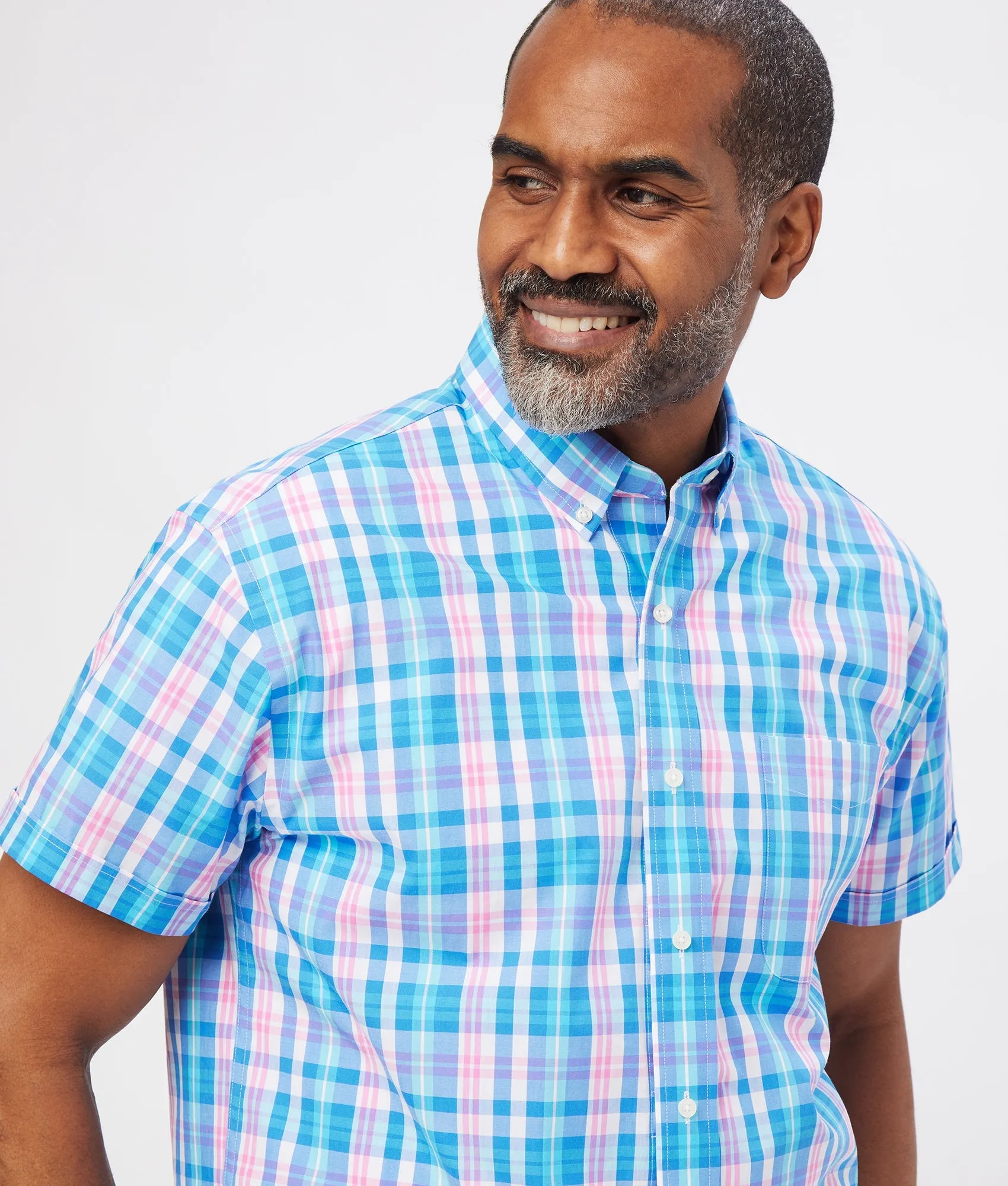 Pink Multi Poplin Short Sleeve ‘Athens’ Casual Shirt with Magnetic Closures