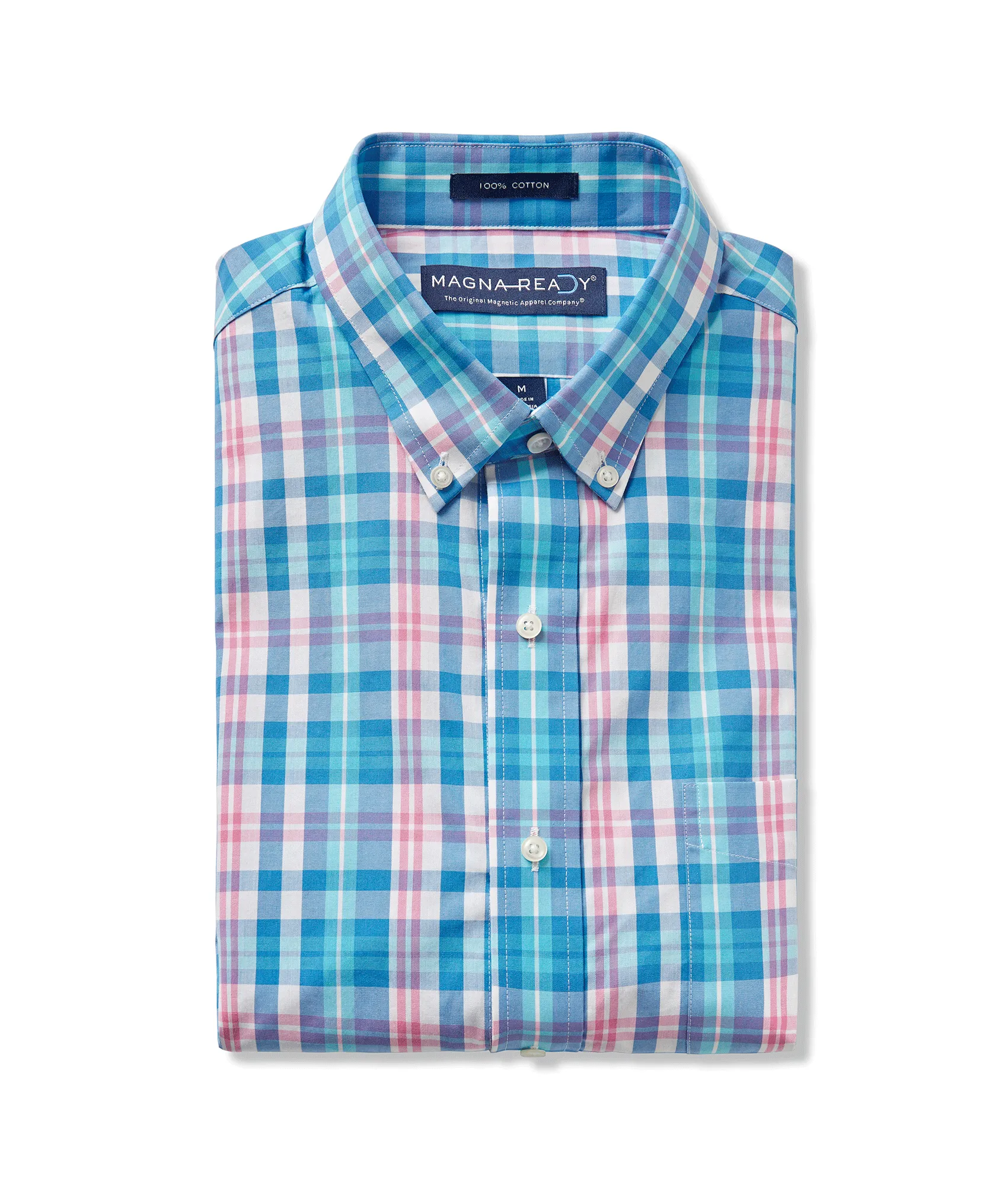 Pink Multi Poplin Short Sleeve ‘Athens’ Casual Shirt with Magnetic Closures