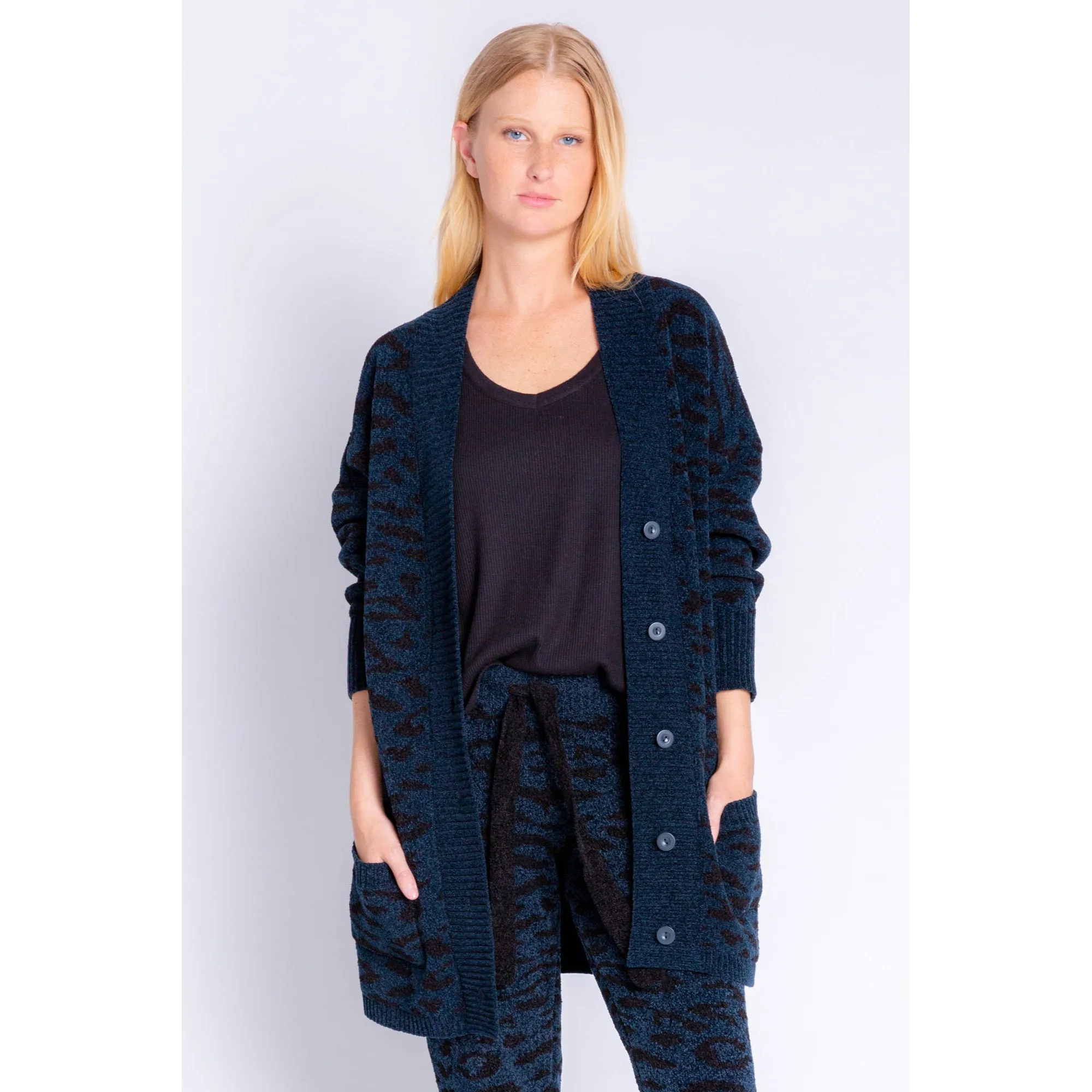 PJ Salvage Women's Royal Socialite Leopard Cardigan - NAVY