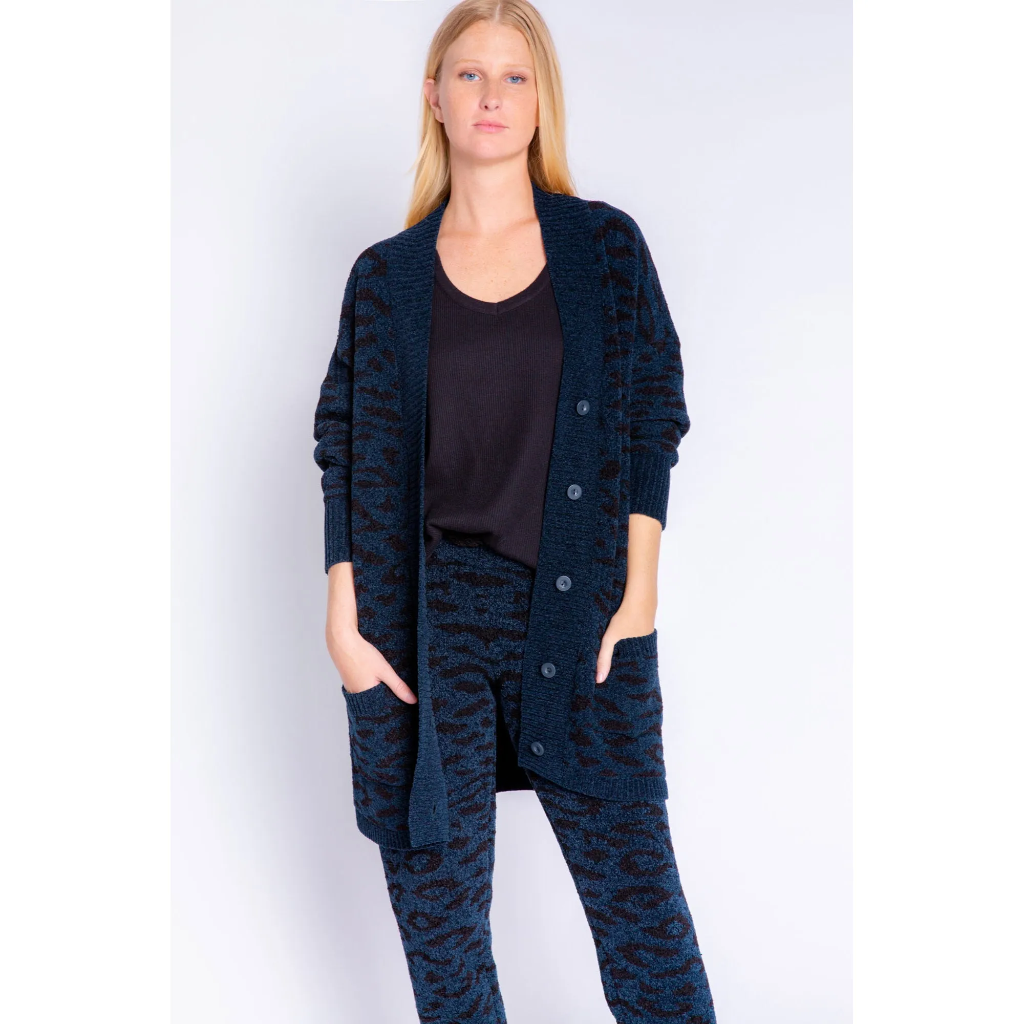 PJ Salvage Women's Royal Socialite Leopard Cardigan - NAVY