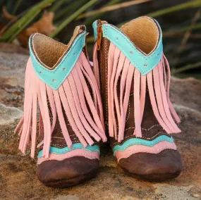 "LYDDIE" PINK FRINGE INFANT BOOTS