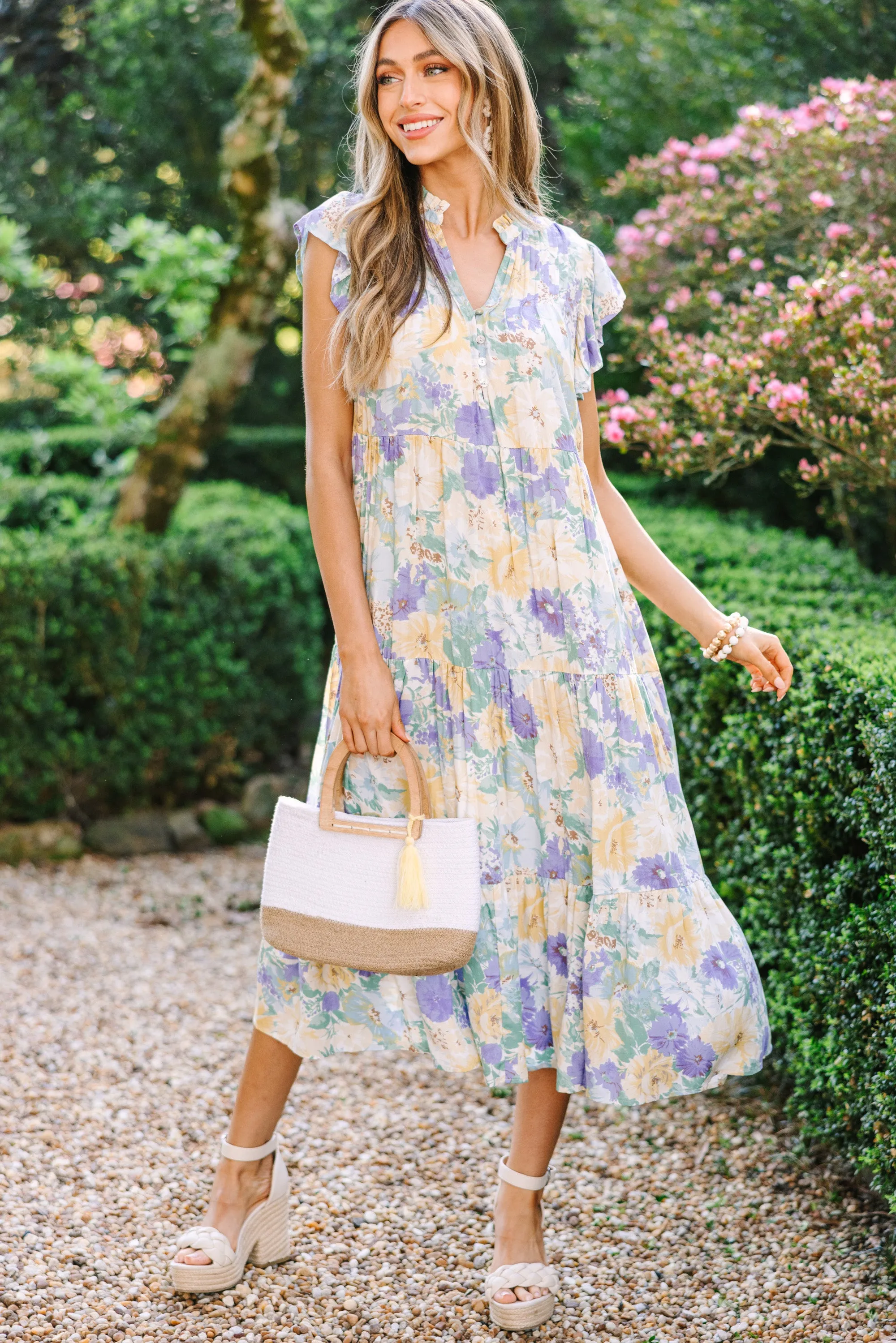 Real Love Yellow Floral Midi Dress