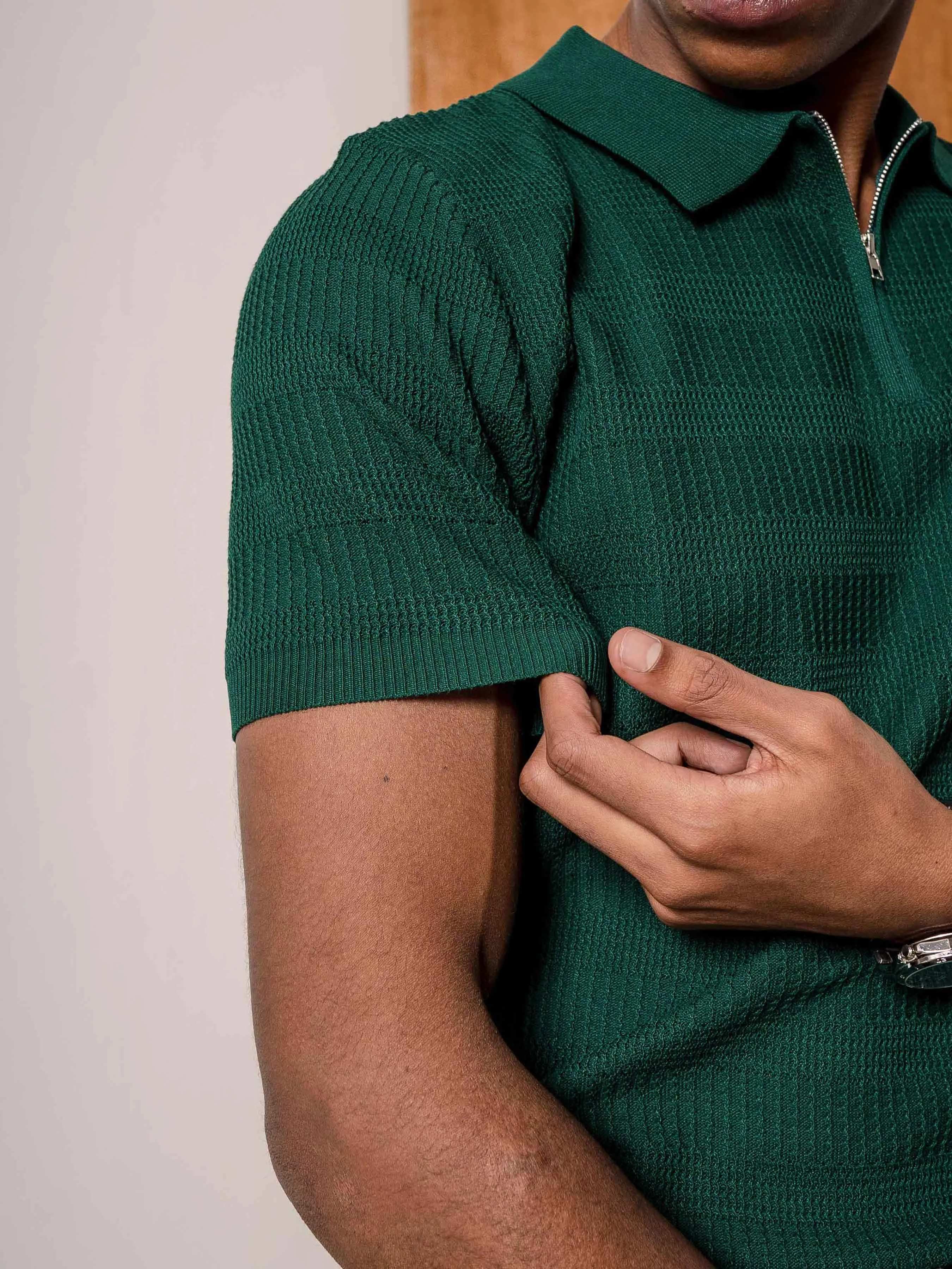 Riccardo Knit Polo Tee - Emerald Green Quarter-Zip