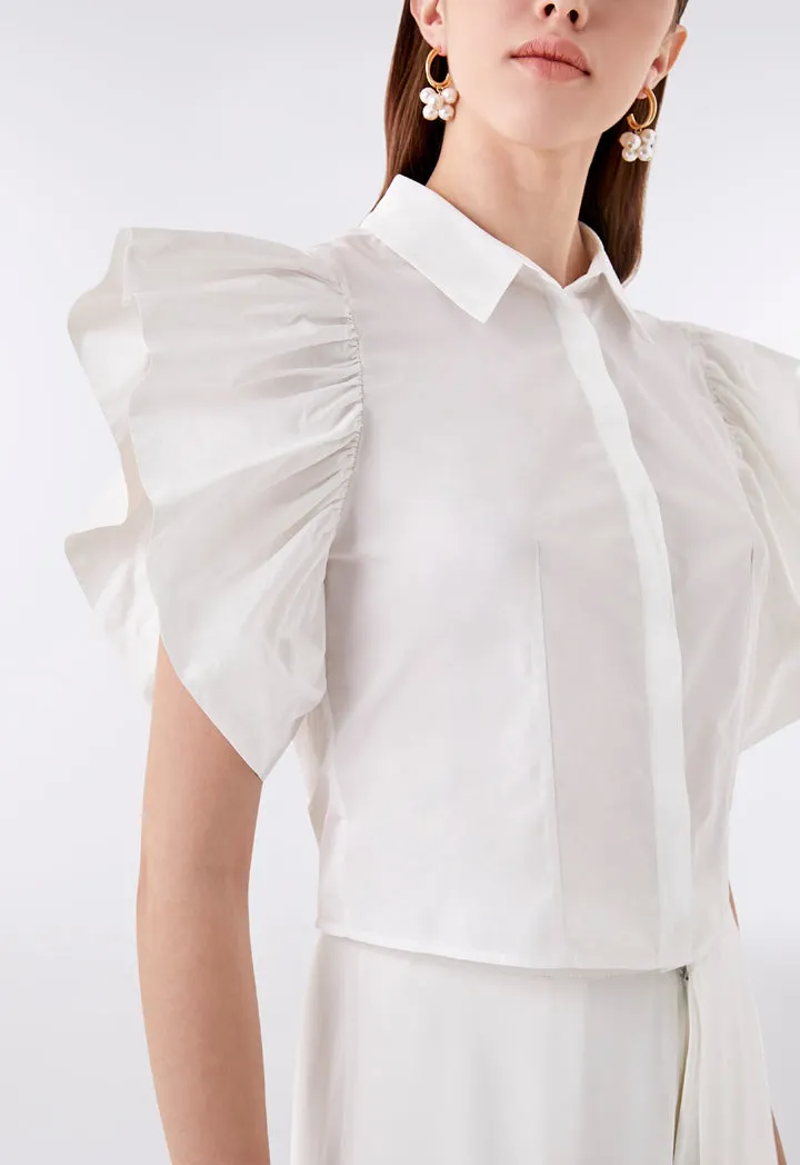 Ruffle Sleeve Button Down Shirt