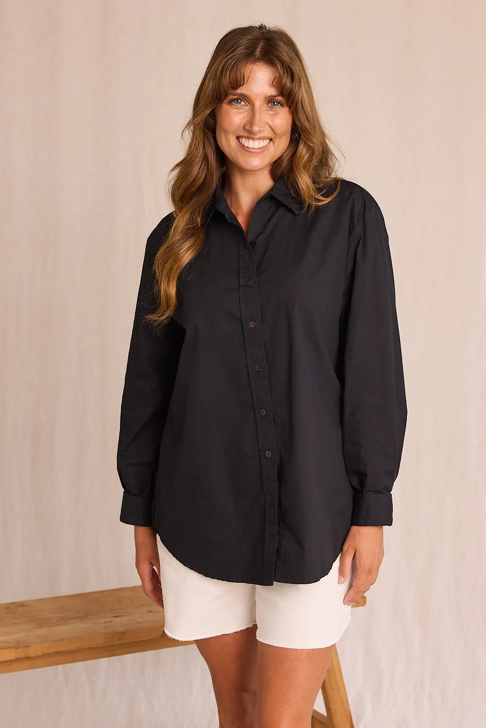 Sam Cotton Poplin Shirt in Black