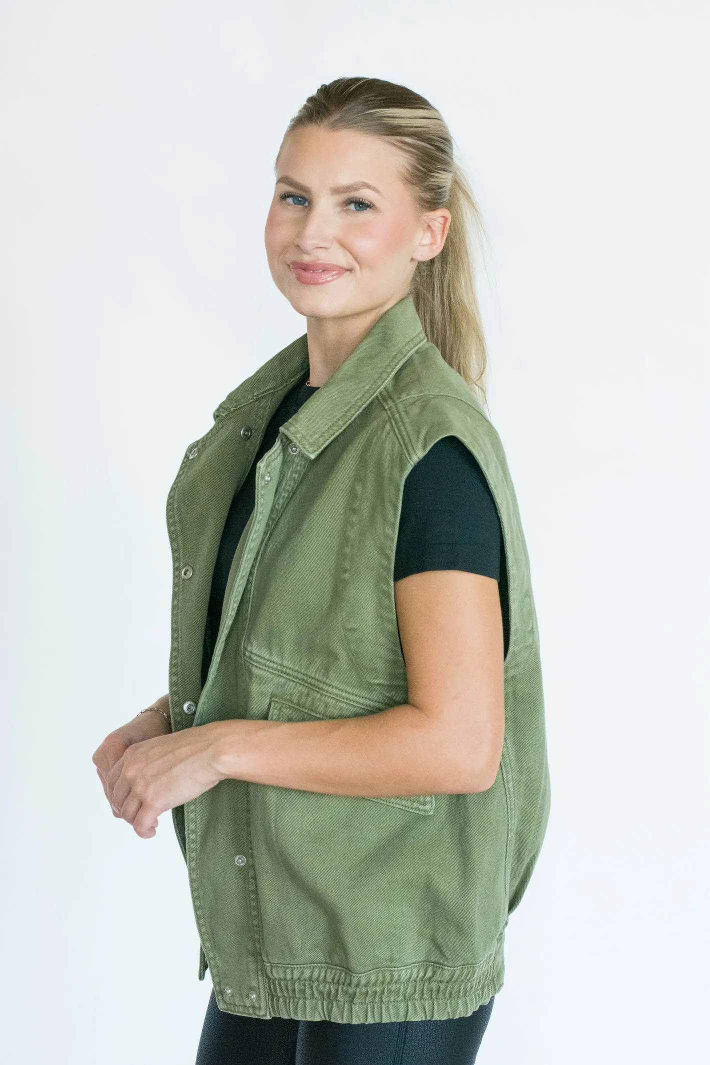 Seize the Day Olive Washed Denim Vest