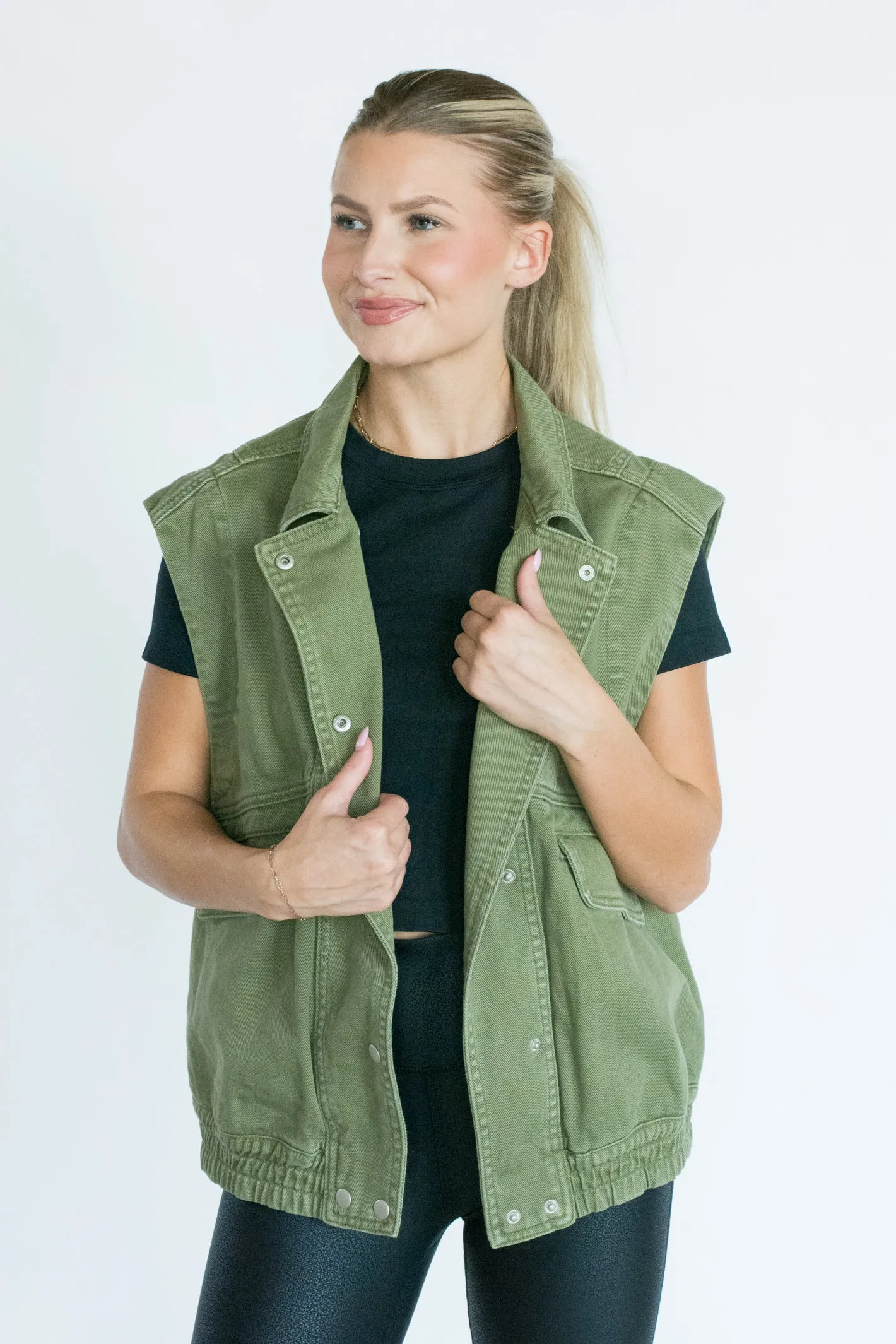 Seize the Day Olive Washed Denim Vest