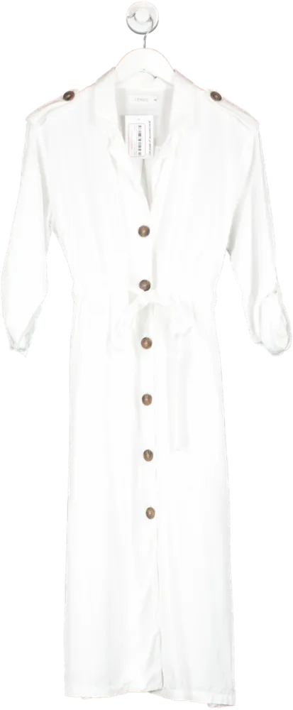 Senes White Belted Button Down Midi Dress UK S/M