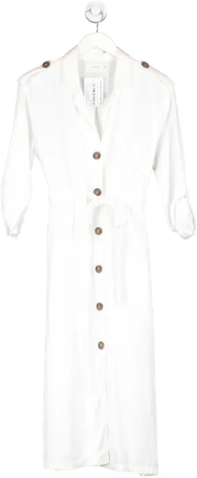 Senes White Belted Button Down Midi Dress UK S/M