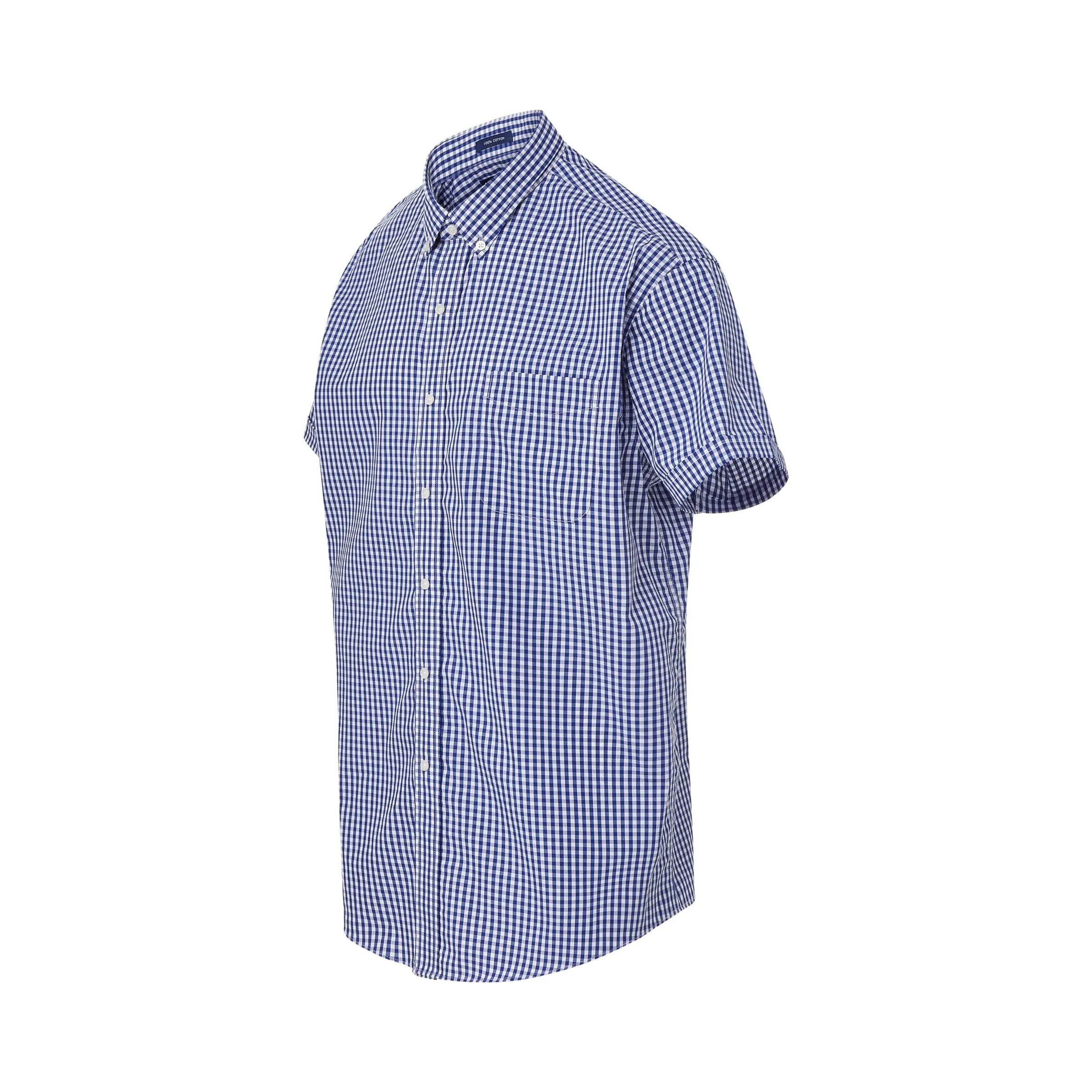 Short Sleeve Navy and White Classic Gingham ‘Heights’ Shirt with Magnetic Closures