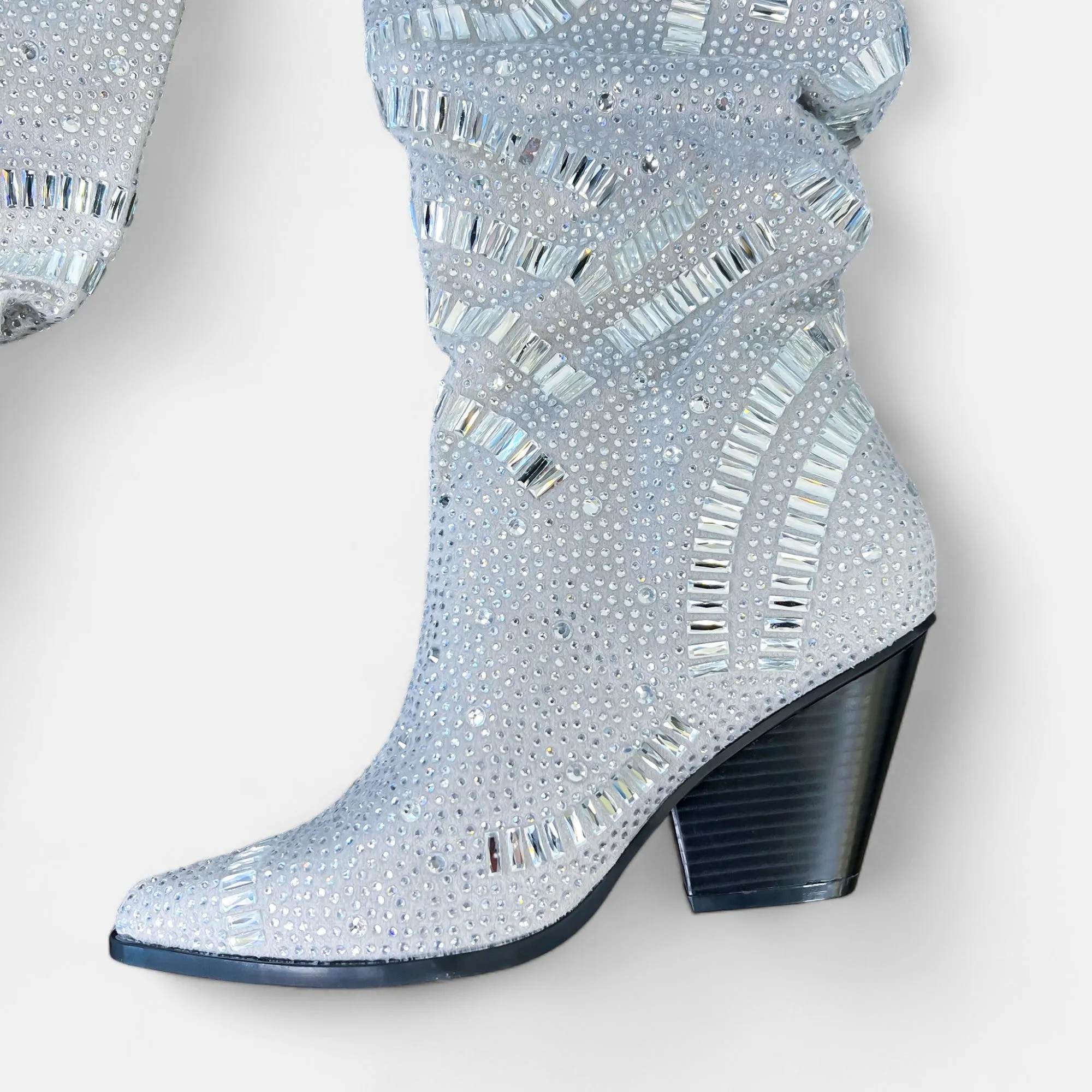 Silver Rhinestone Western Slouchy Boots