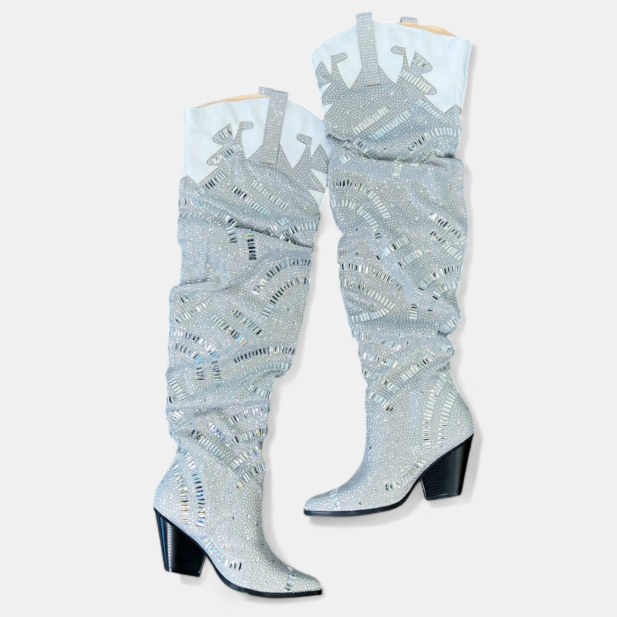 Silver Rhinestone Western Slouchy Boots