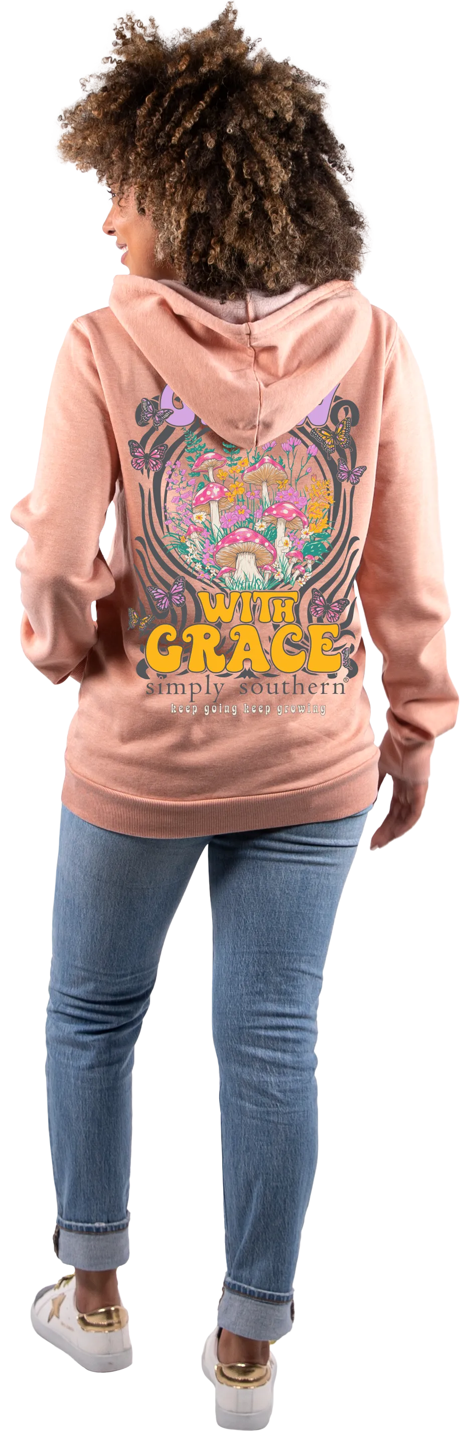 Simply Southern 'Grow with Grace' Mushroom, Flower, and Butterfly Hoodie in