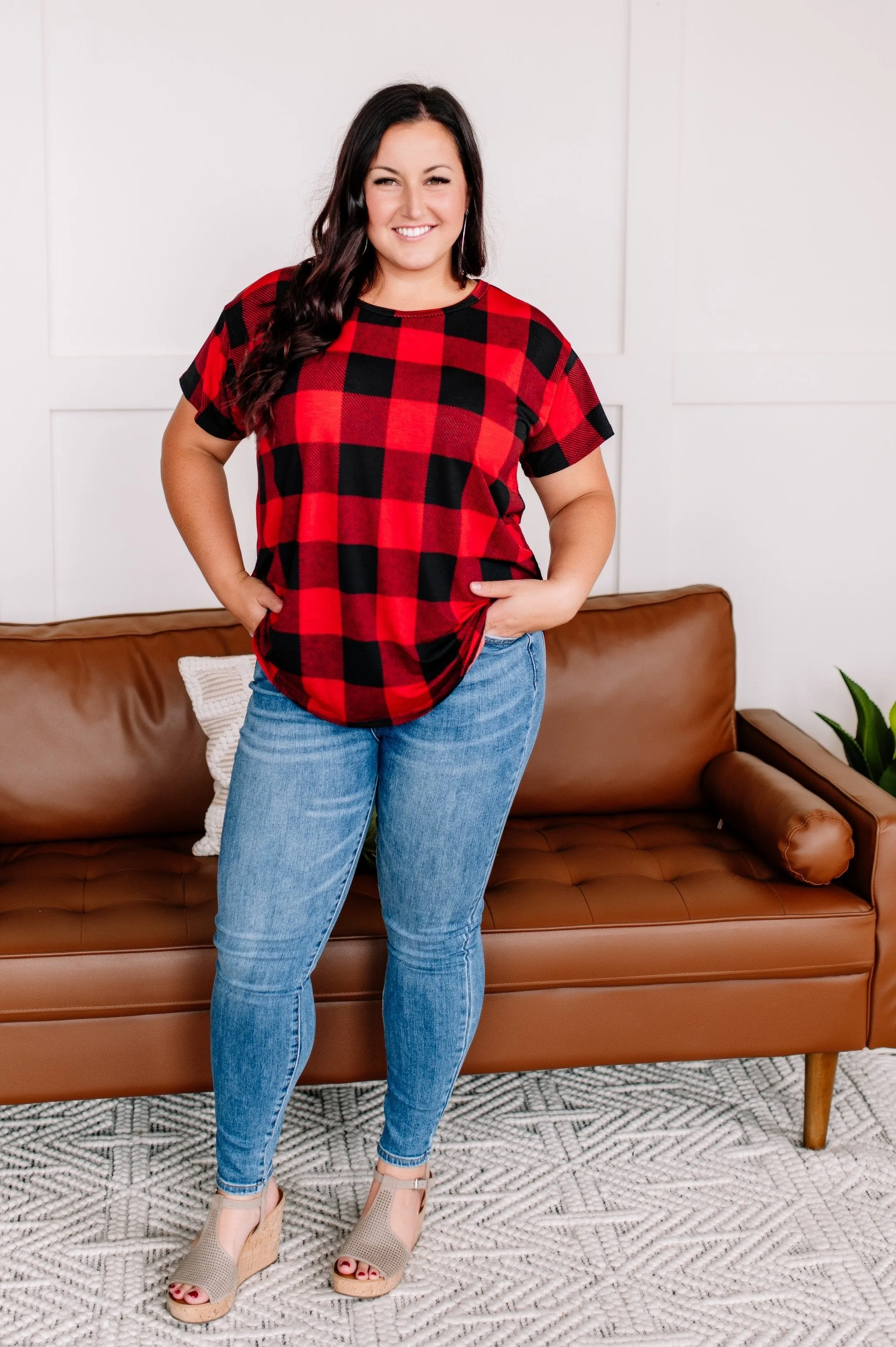 *Size M: Get Your Plaid On Red Top