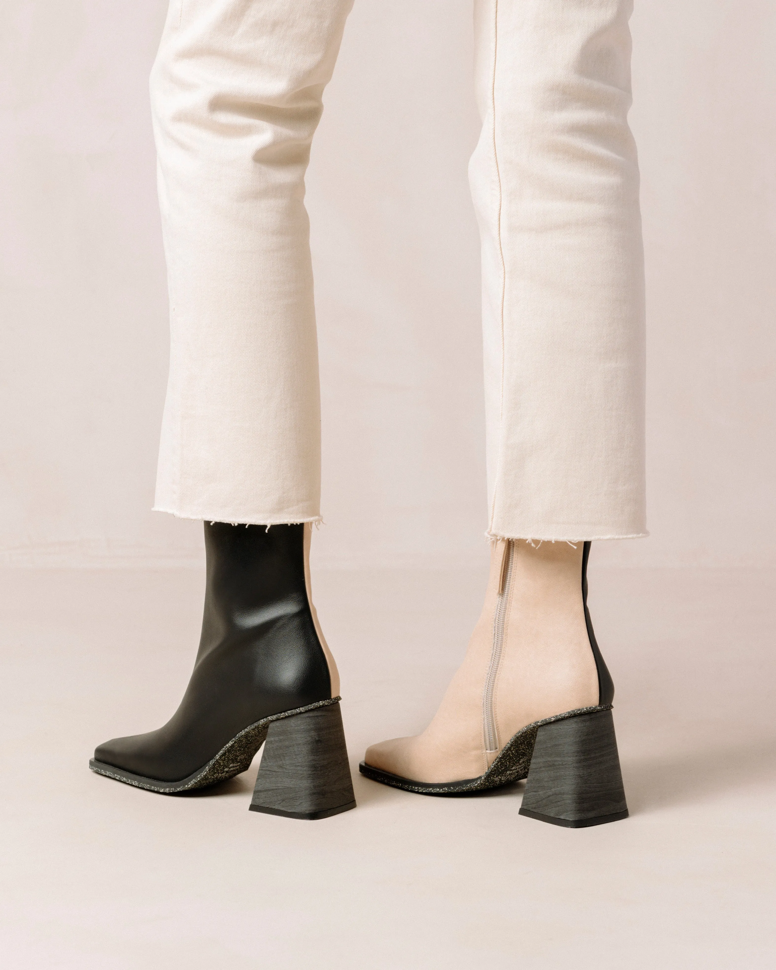 South Bicolor Corn Stone Beige Black Vegan Leather Ankle Boots