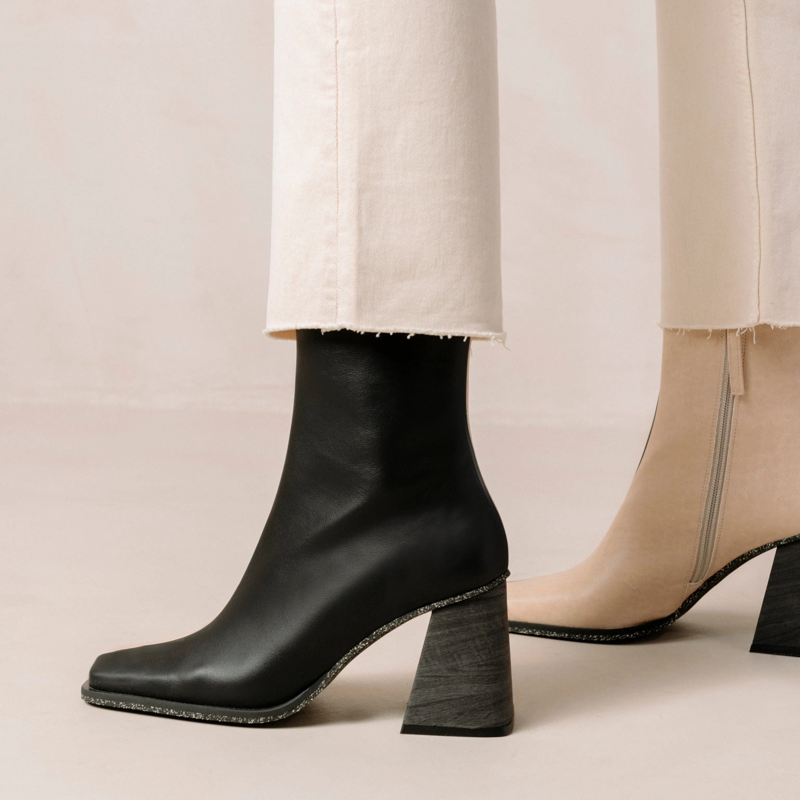 South Bicolor Corn Stone Beige Black Vegan Leather Ankle Boots