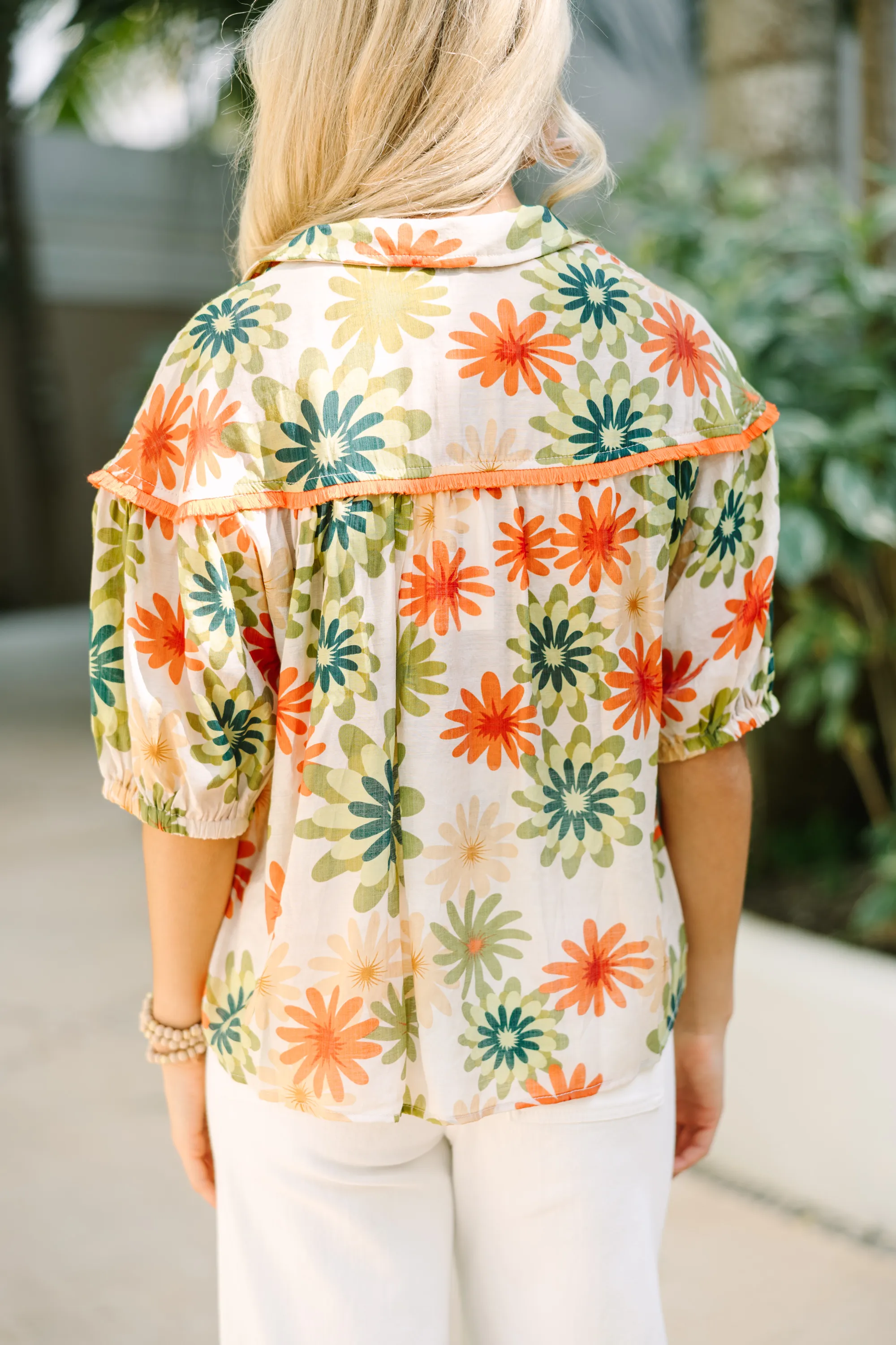 Stay A While Orange Floral Blouse