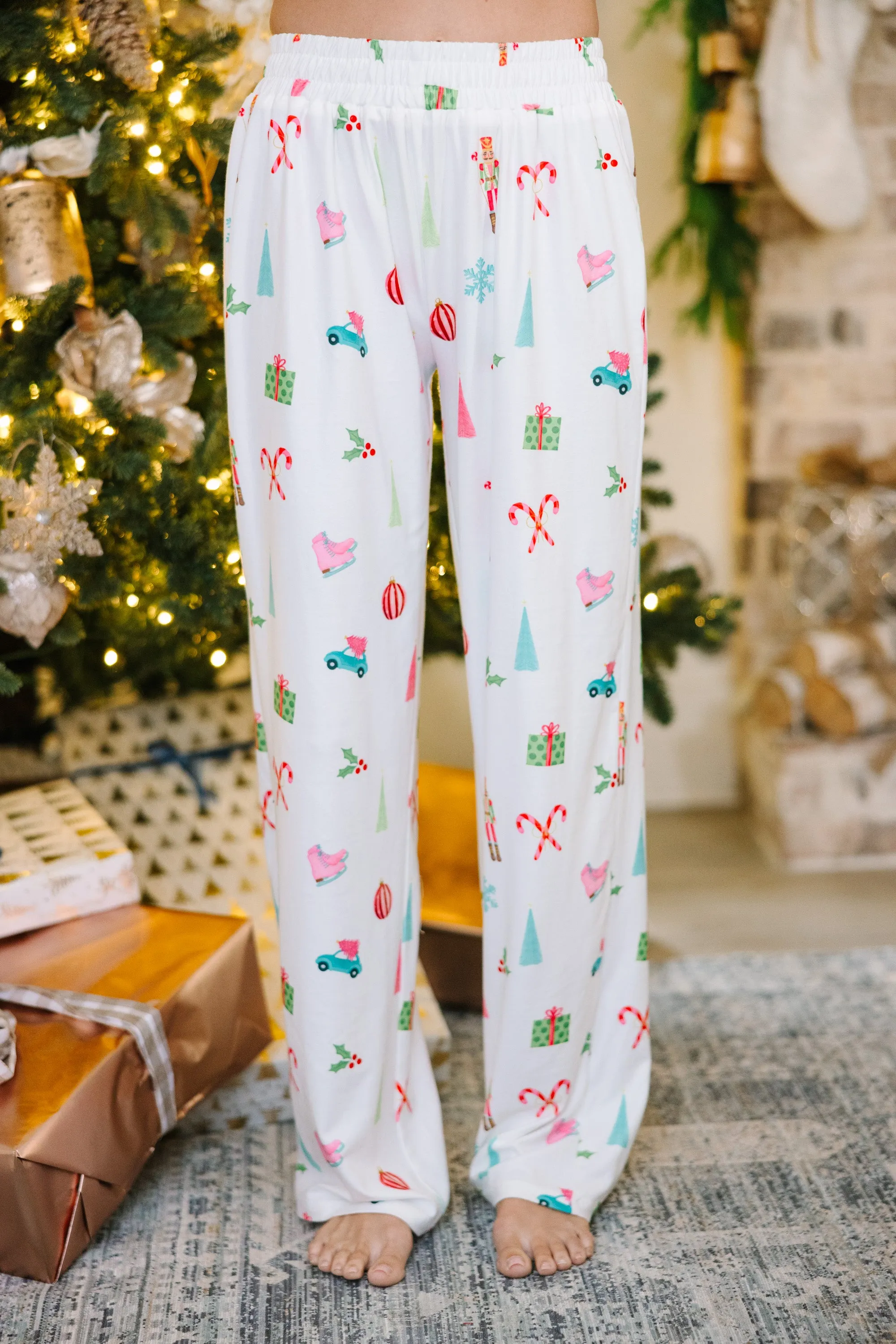 Staying In White Holiday Print L/S Pajama Set