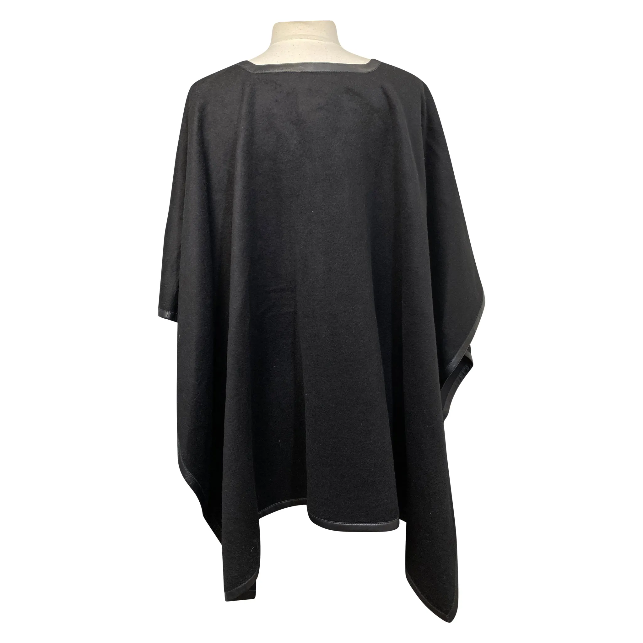 Stick & Ball Tassel Alpaca Poncho in Black - O/S