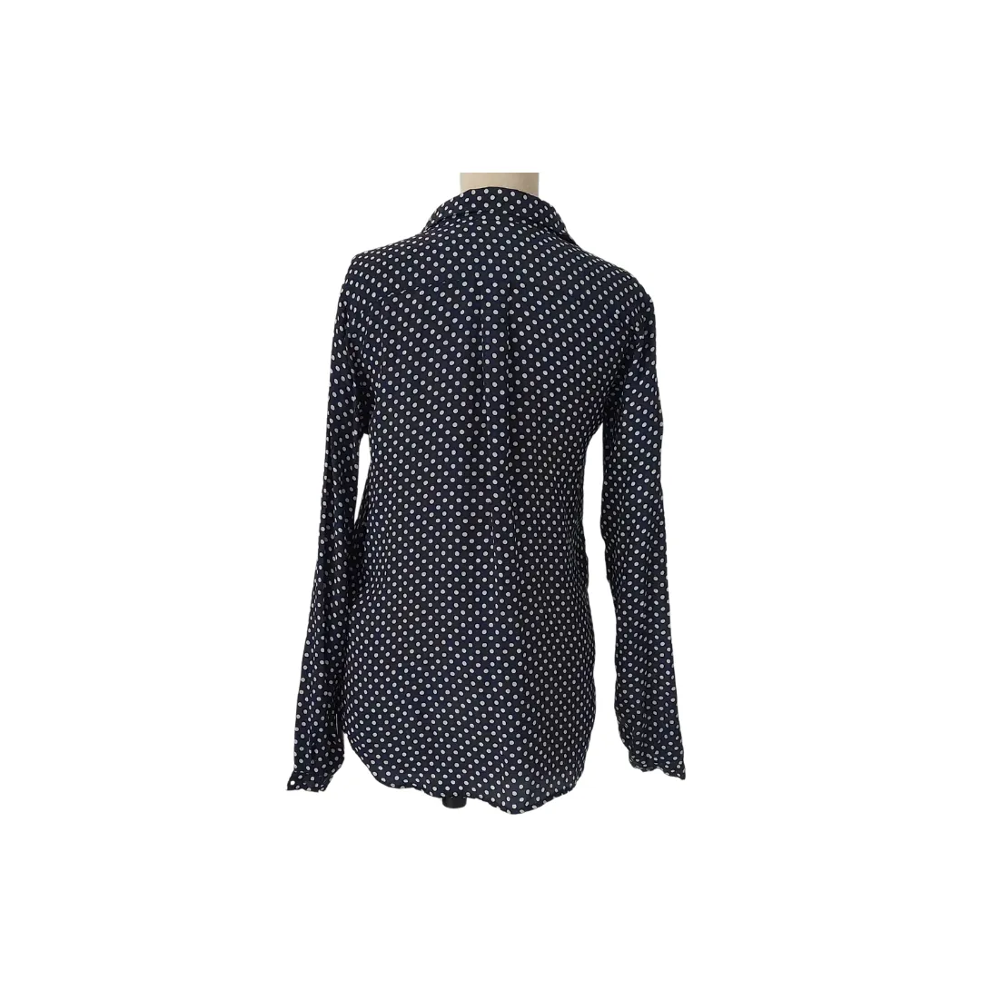 Uniqlo Navy & White Polka Dot Collared Shirt | Gently Used |