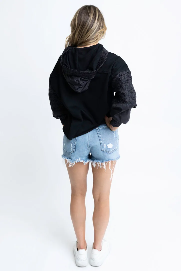 Vneck Knit Hoodie Sweatshirt