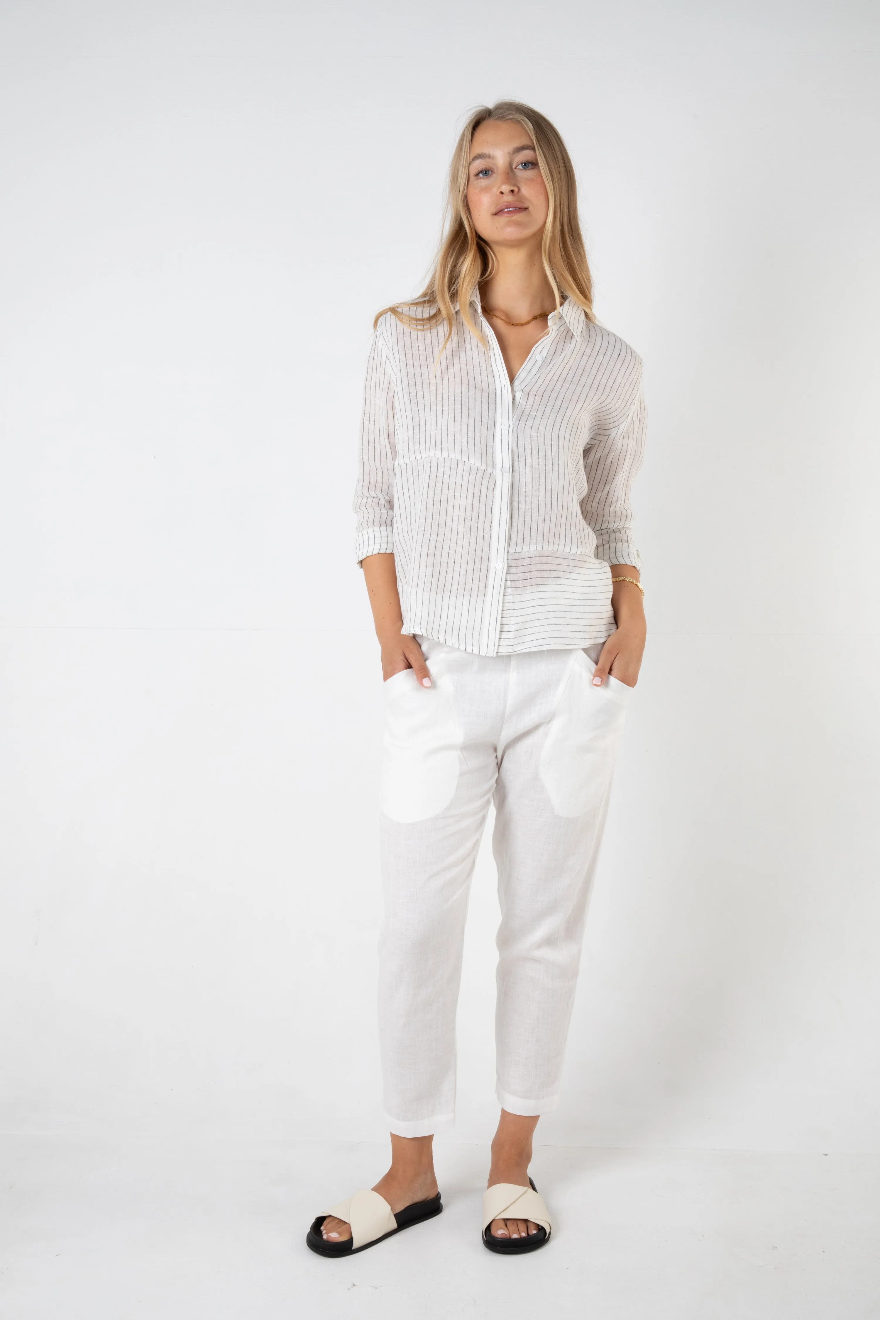 WESLEY LINEN SHIRT - SAND STRIPE