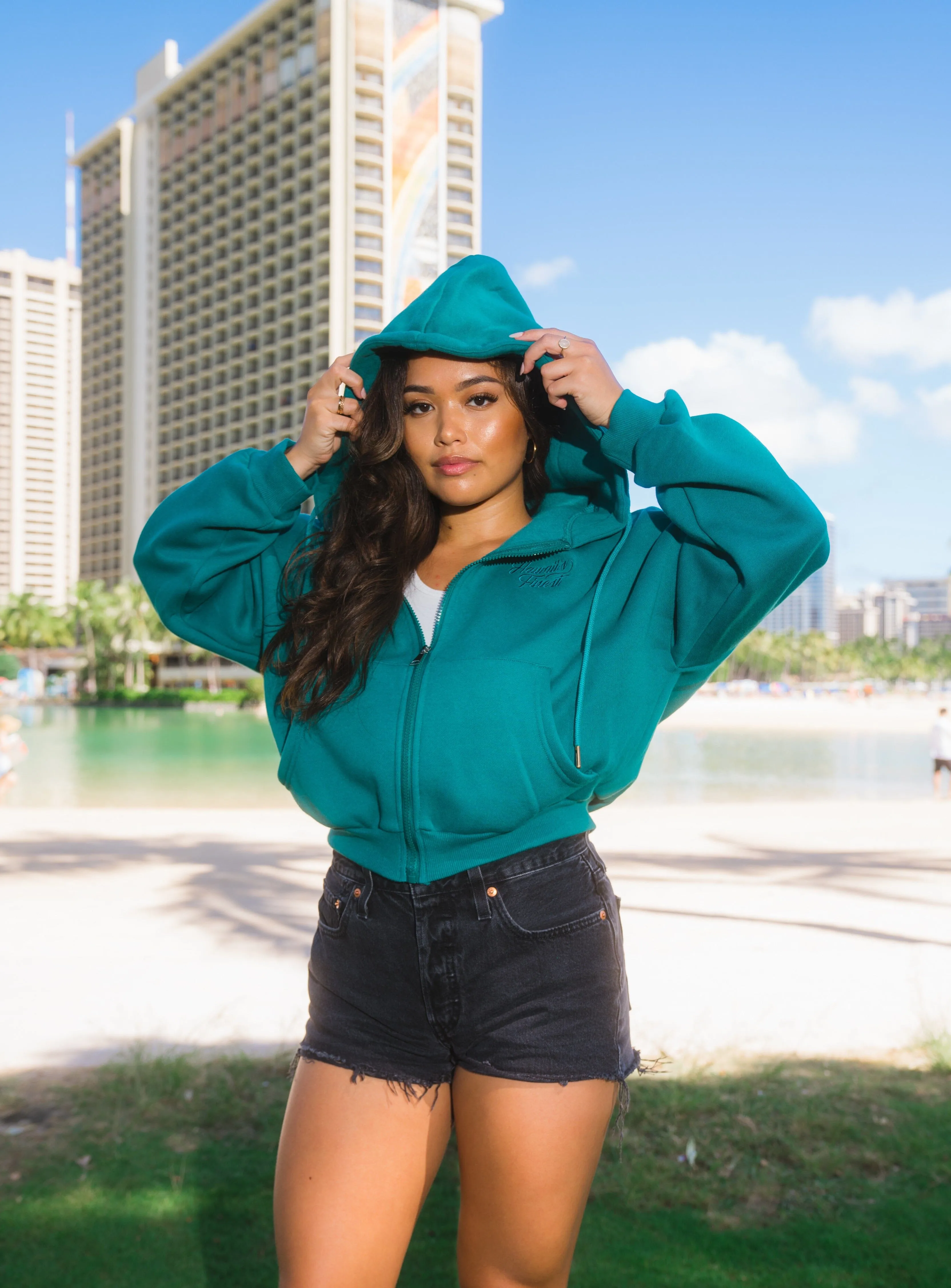 WOMEN'S DARK GREEN SLOUCH HOODIE