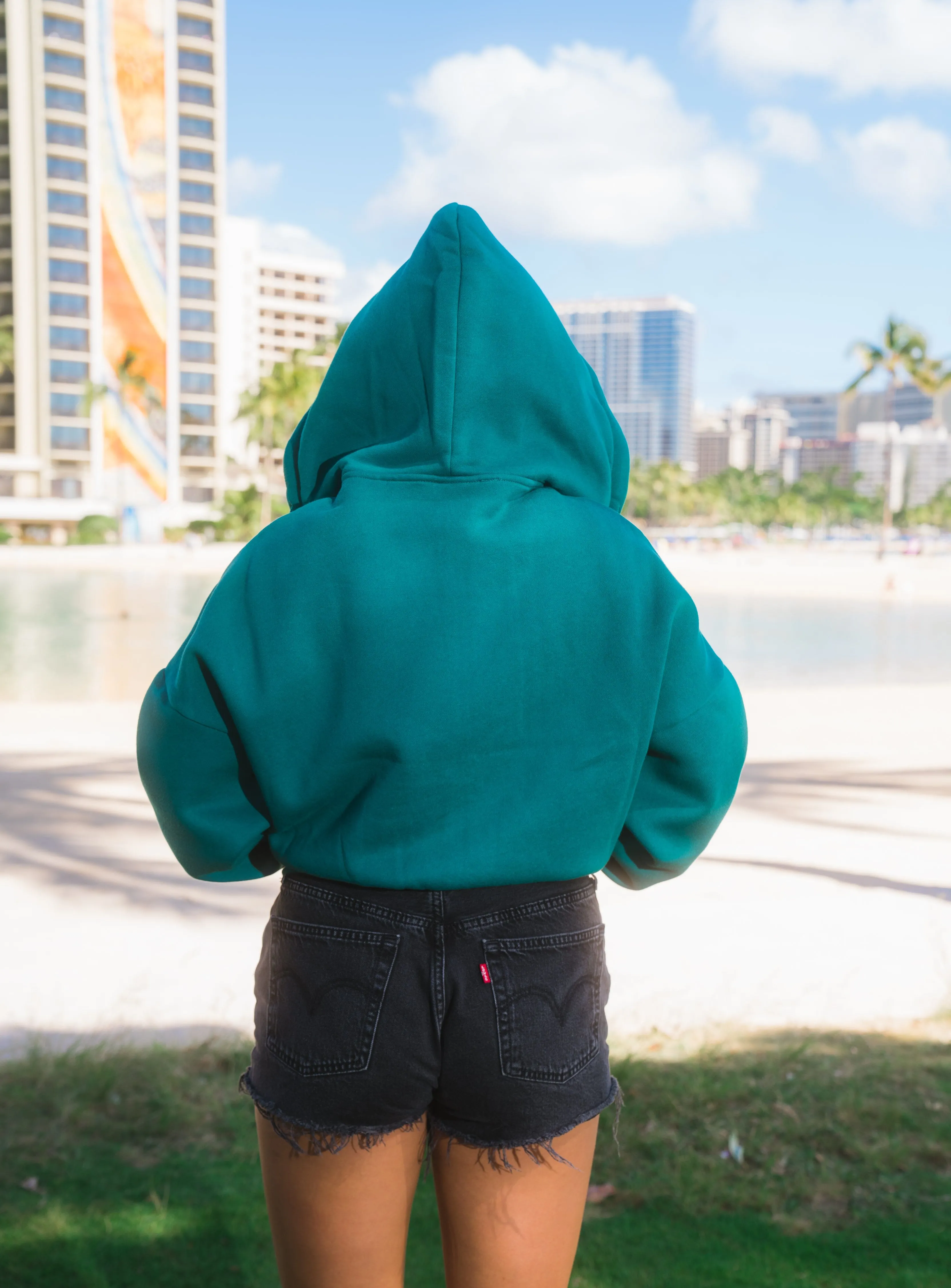 WOMEN'S DARK GREEN SLOUCH HOODIE